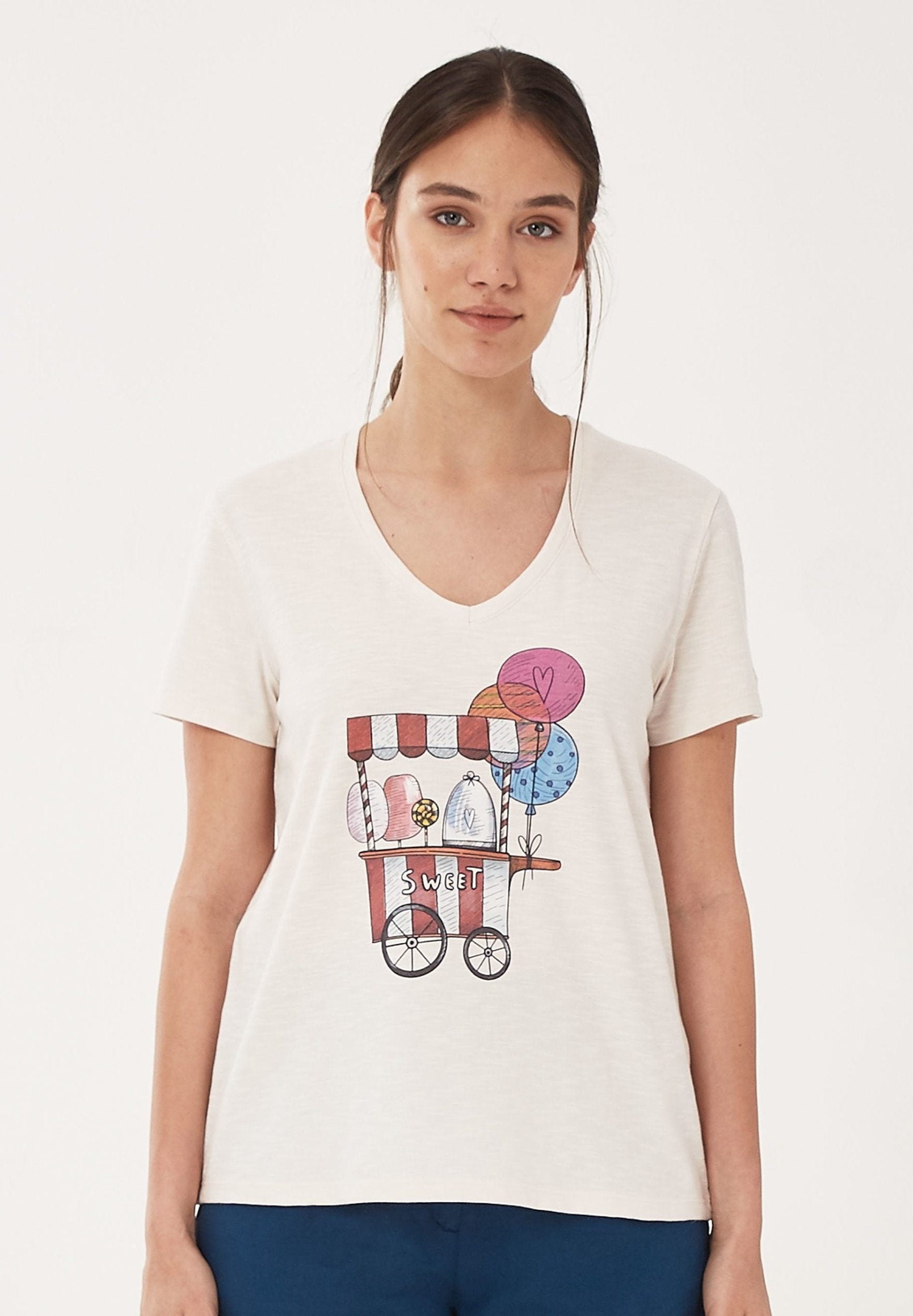 T-Shirt aus Bio-Baumwolle mit V-Ausschnitt | Nachhaltige Mode Damen
