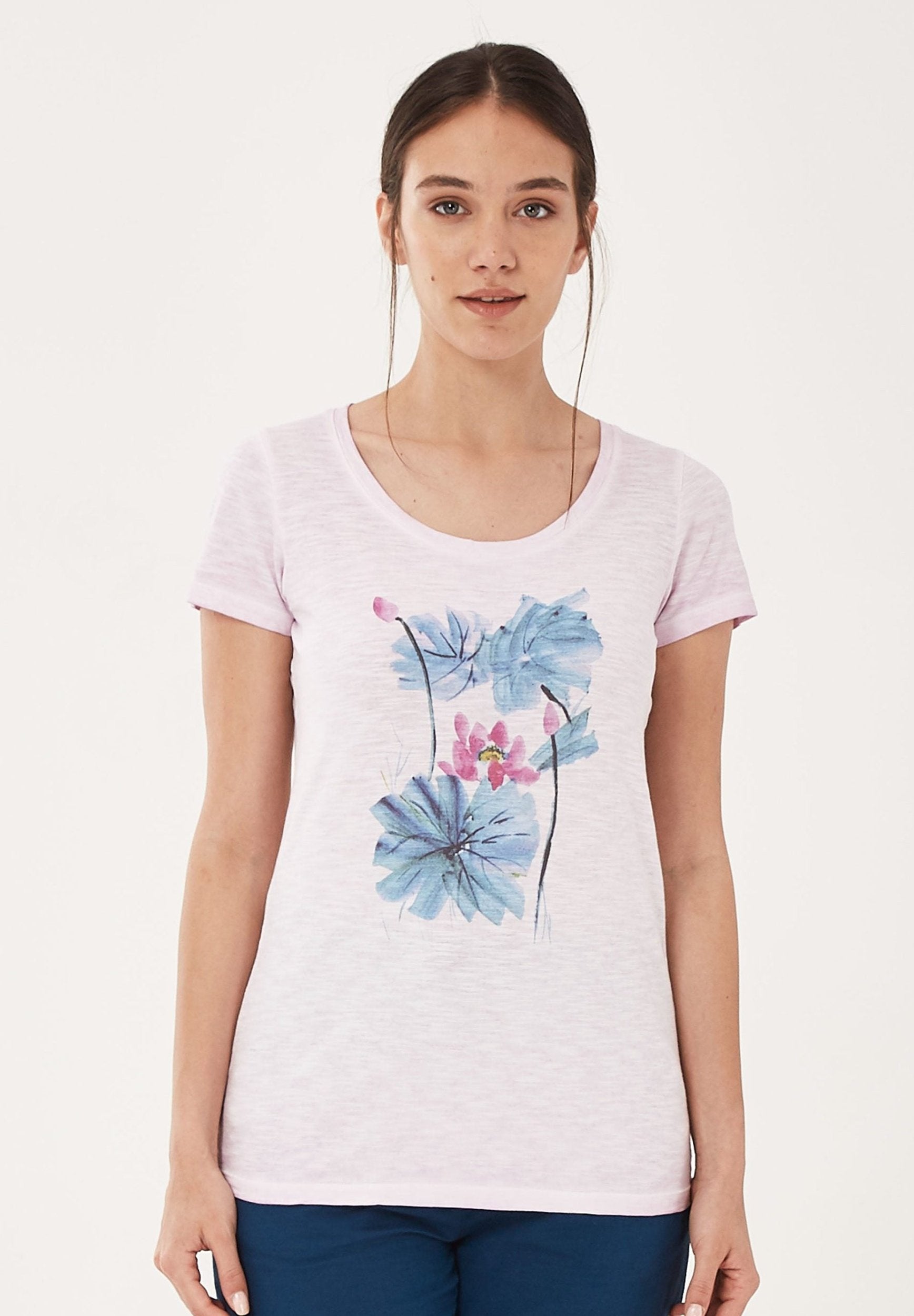 Garment Dyed T-Shirt aus Bio-Baumwolle mit Blumen-Print | Nachhaltige Mode Damen