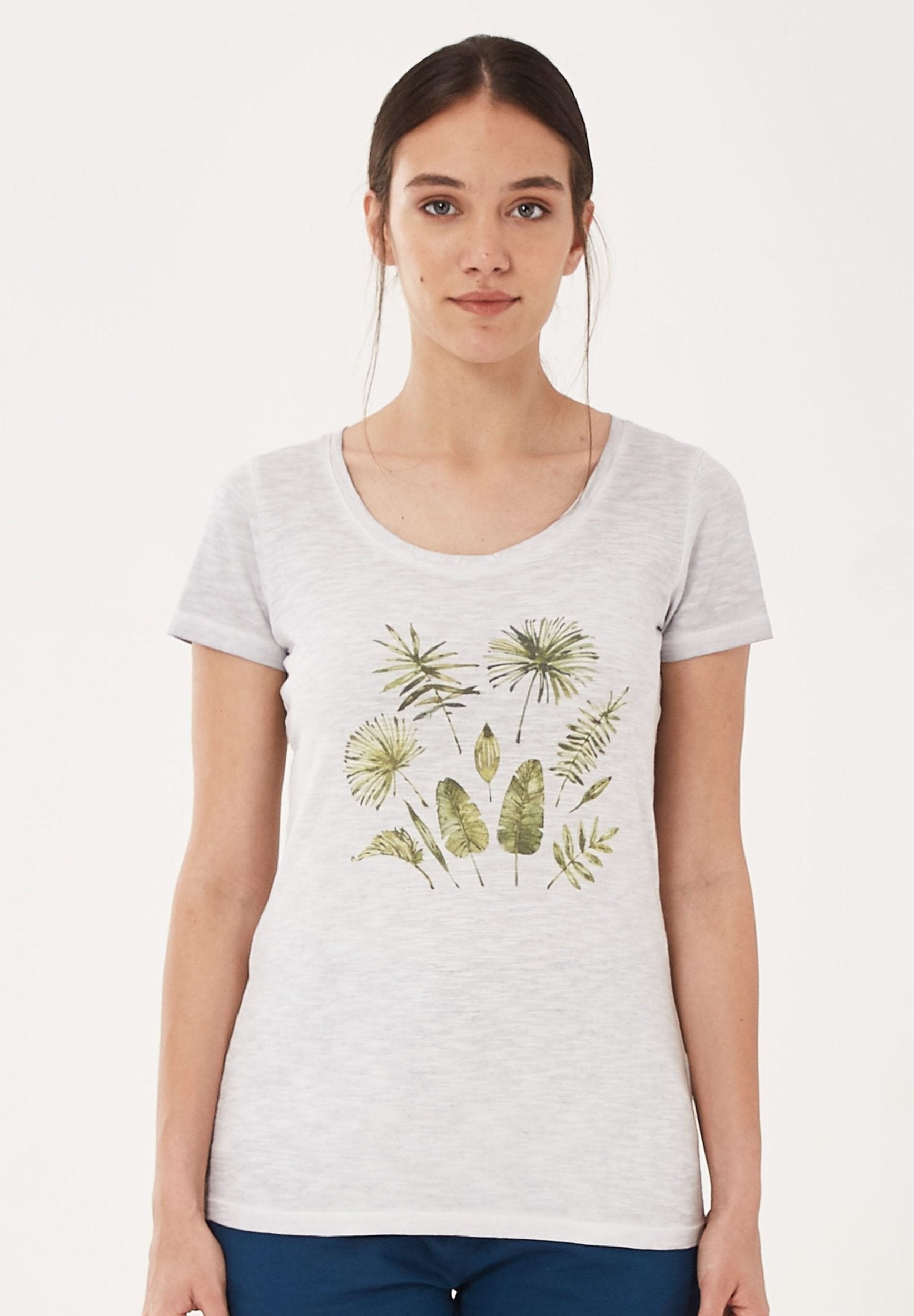 Garment Dyed T-Shirt aus Bio-Baumwolle mit Blatt-Print | Nachhaltige Mode Damen