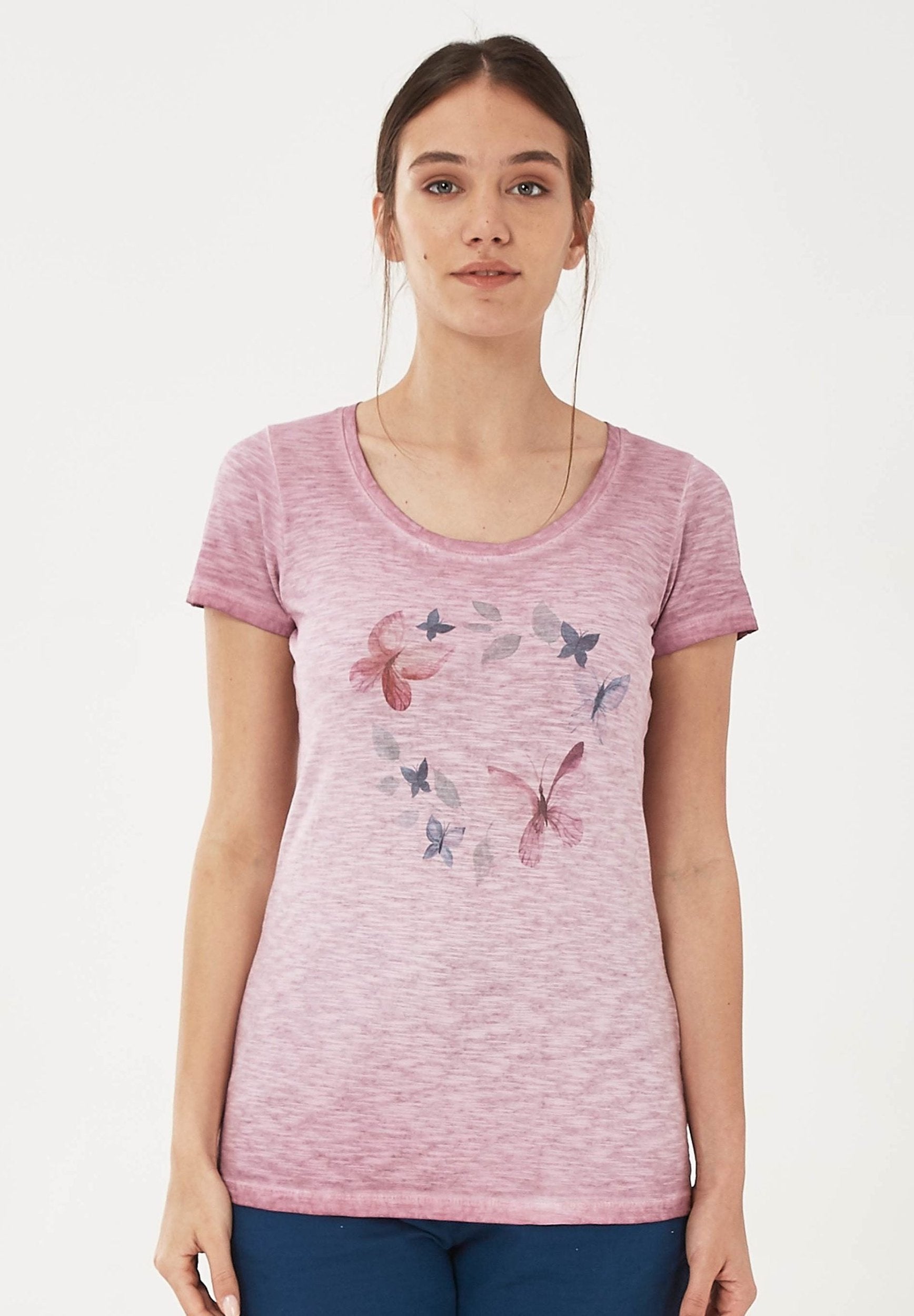 Garment Dyed T-Shirt aus Bio-Baumwolle mit Schmetterling-Print | Nachhaltige Mode Damen