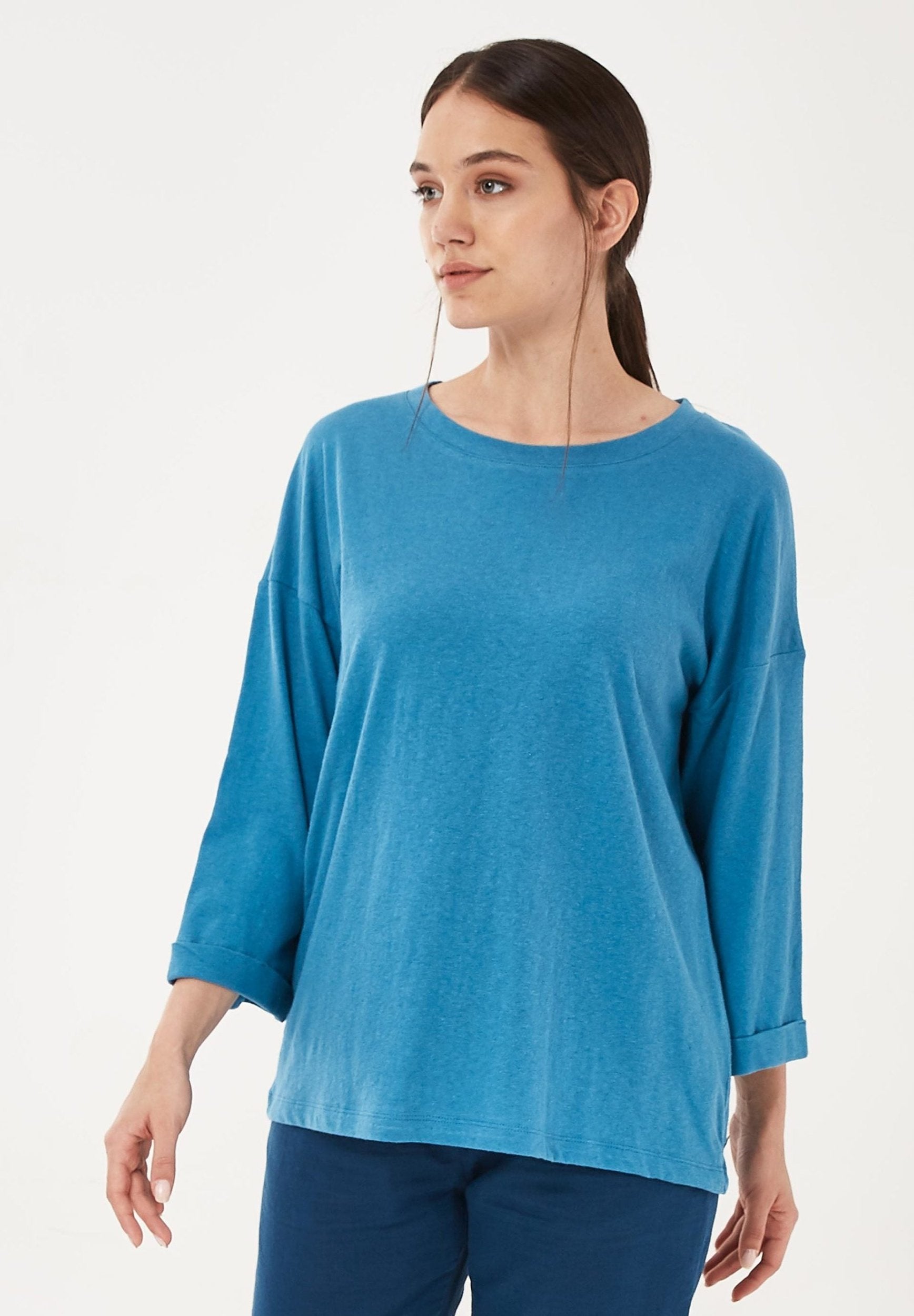 T-Shirt aus Bio-Baumwolle und Linen mit 3/4 Ärmeln | Faire Damenmode