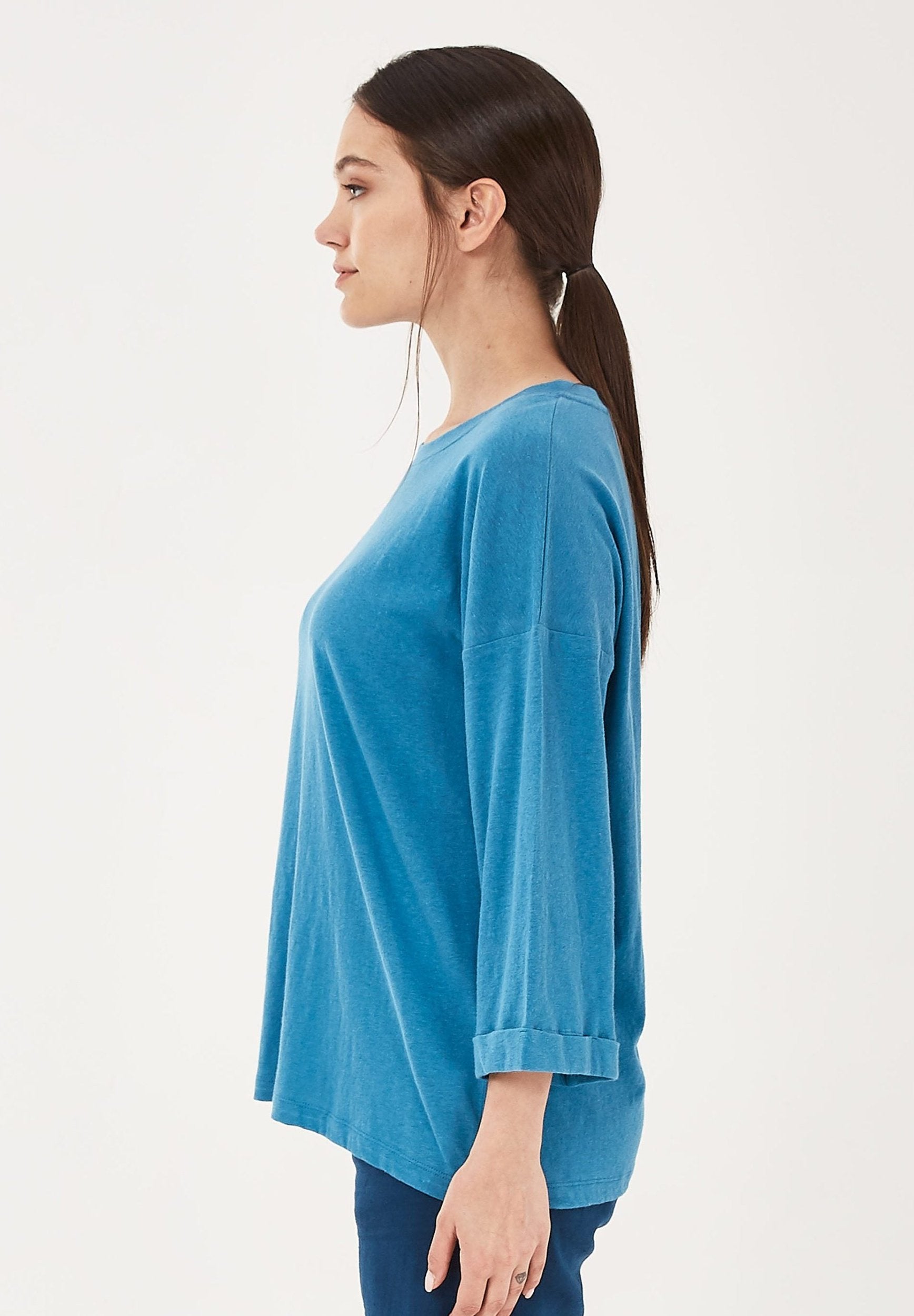 T-Shirt aus Bio-Baumwolle und Linen mit 3/4 Ärmeln