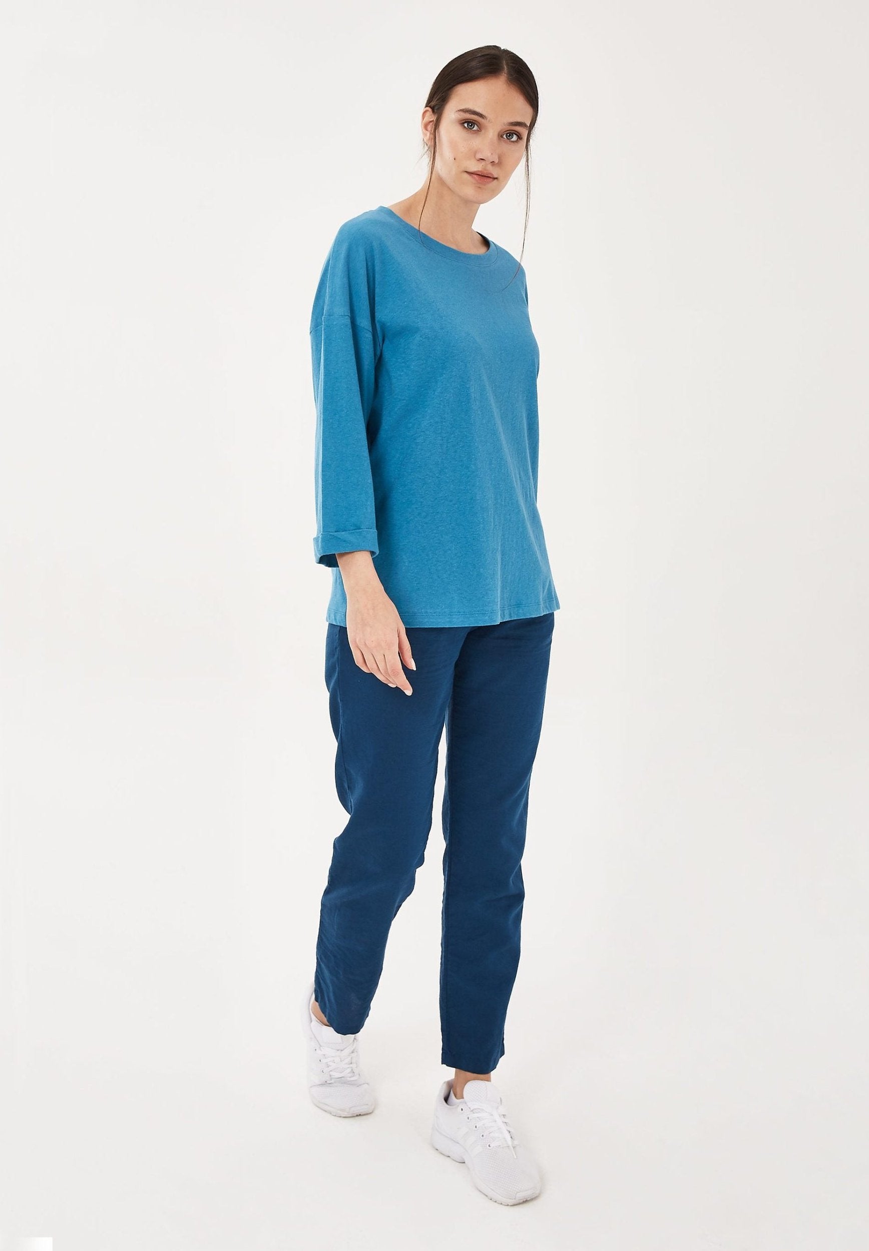 T-Shirt aus Bio-Baumwolle und Linen mit 3/4 Ärmeln