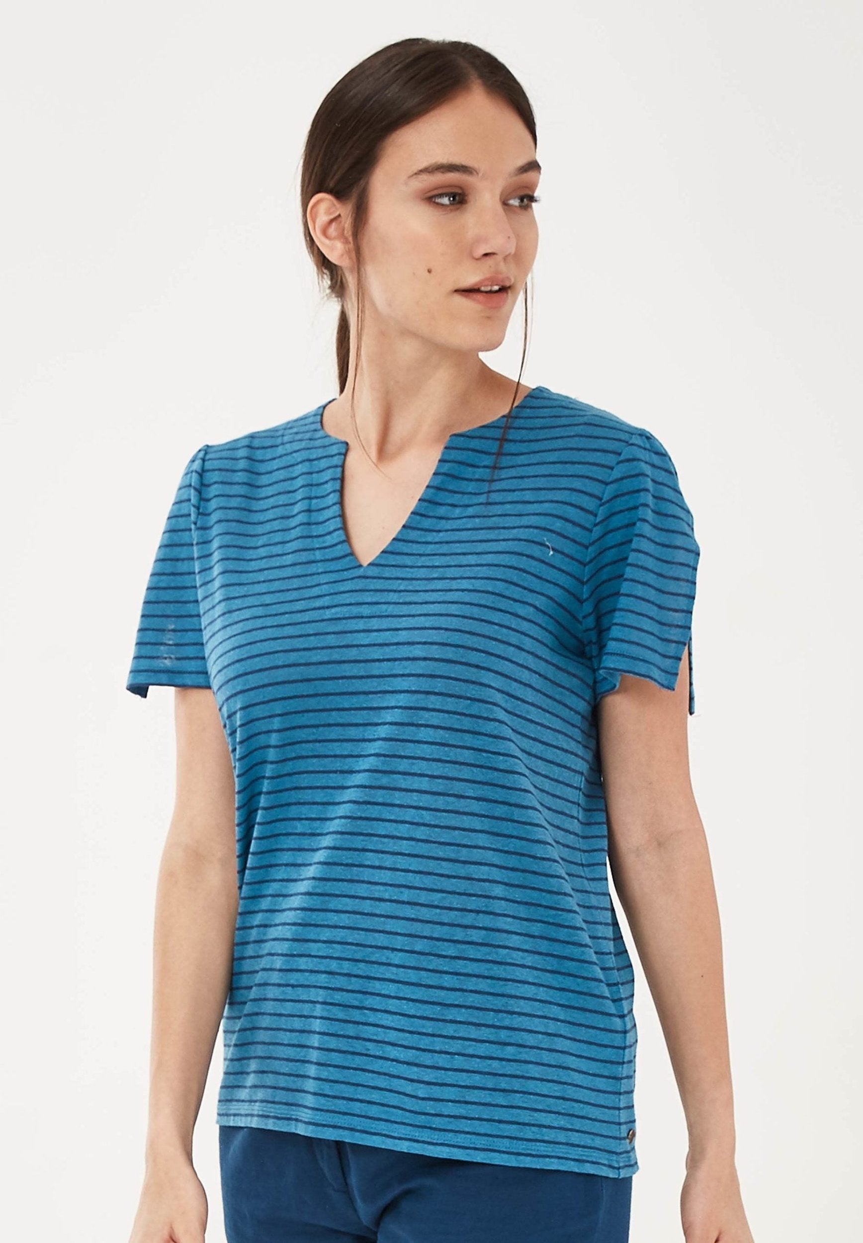 T-Shirt aus Bio-Baumwolle und Leinen mit Armschlitze | Faire Damenmode