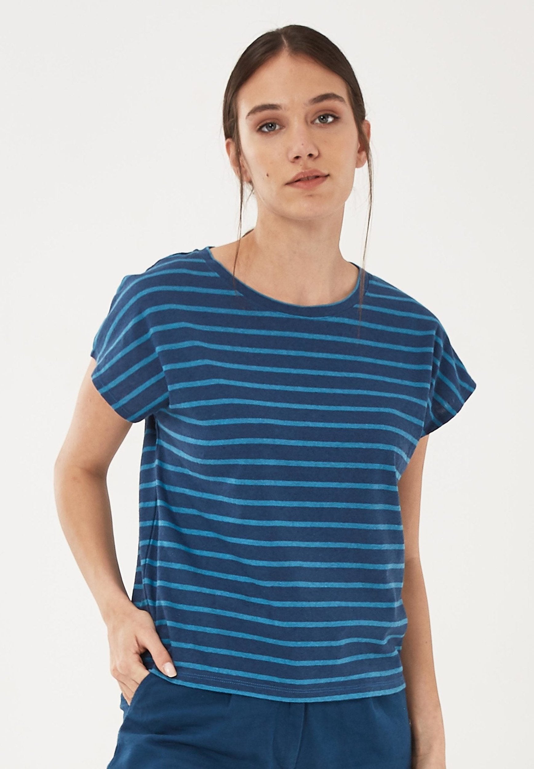 T-Shirt aus Bio-Baumwolle mit Leinen | Faire Damenmode
