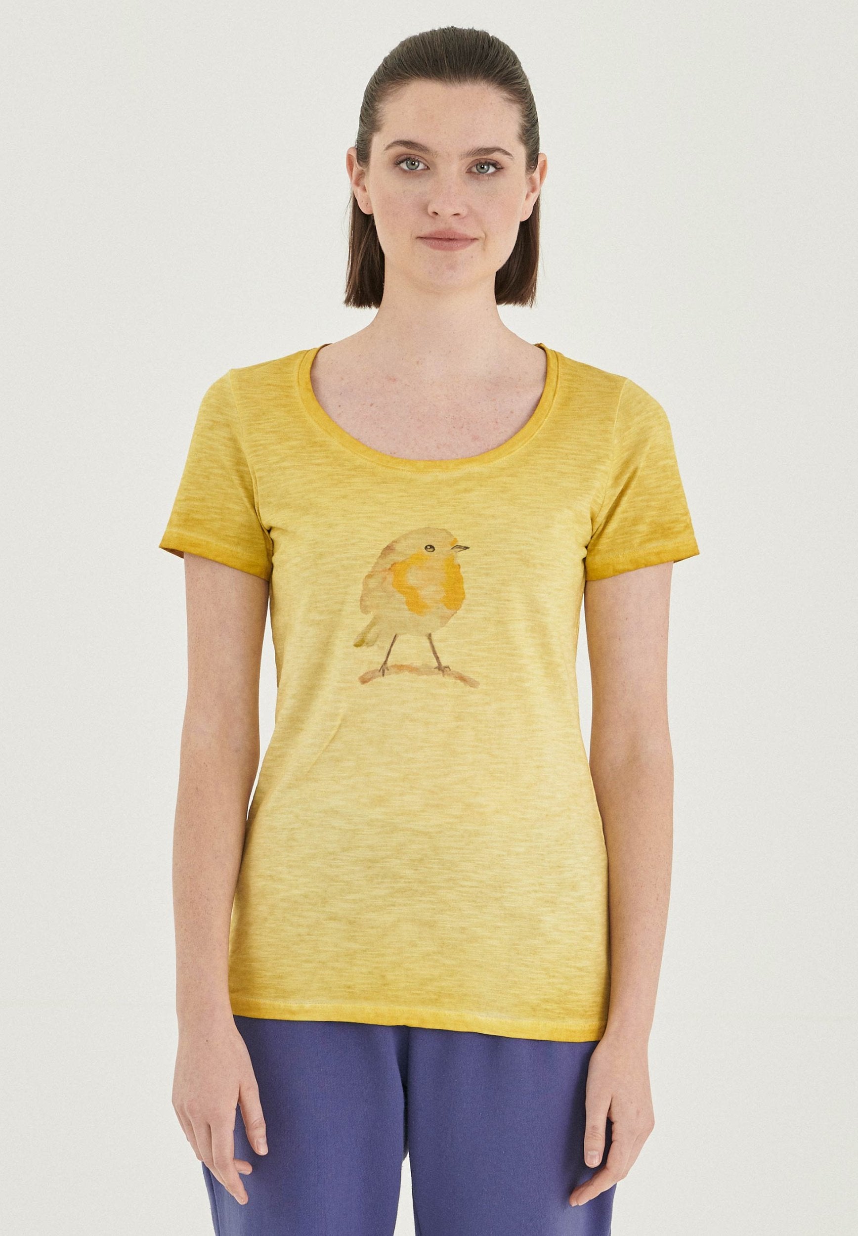 Garment Dyed T-Shirt aus Bio-Baumwolle mit Küken-Print