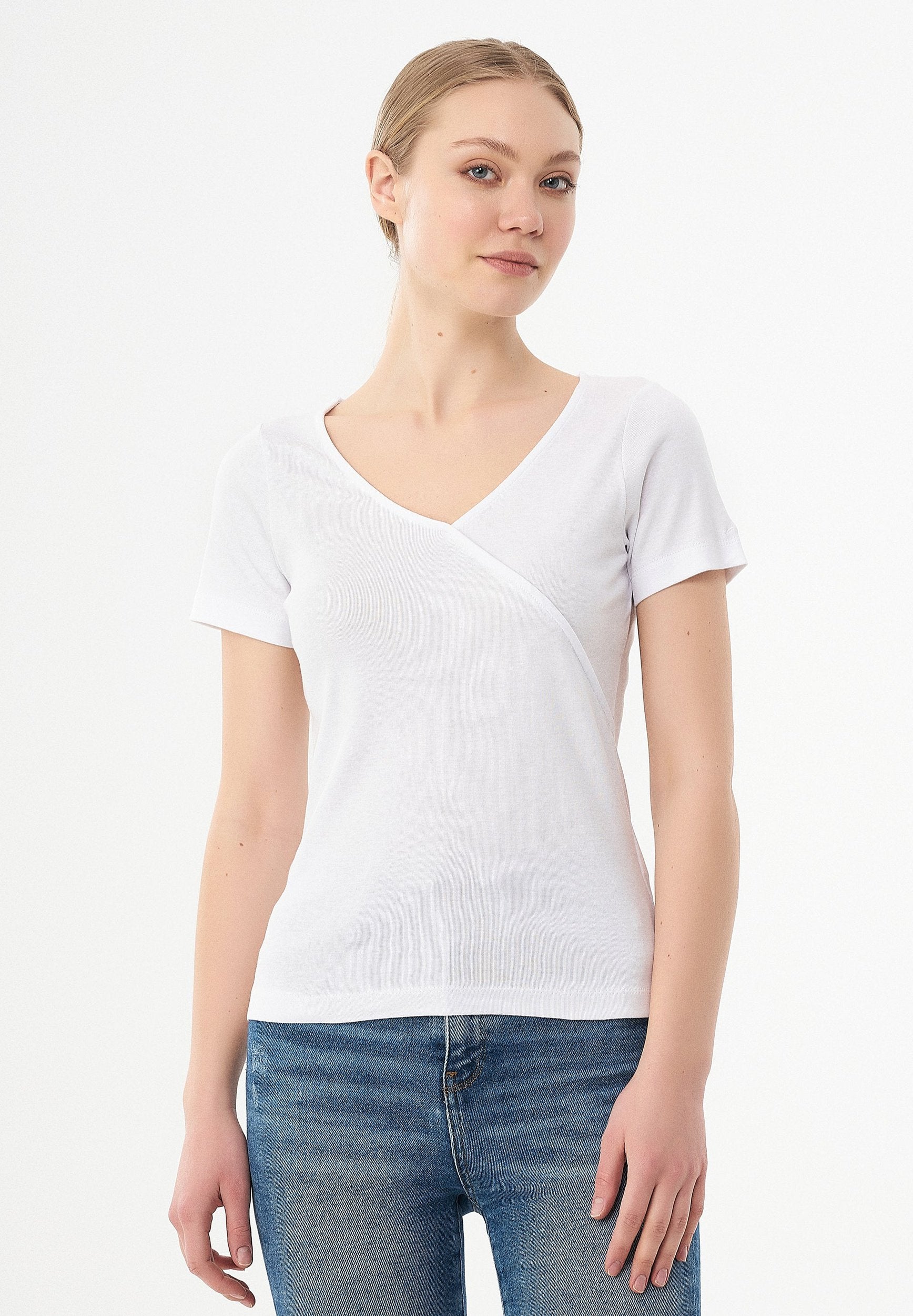 Geripptes T-Shirt aus Bio-Baumwolle mit V-Ausschnitt