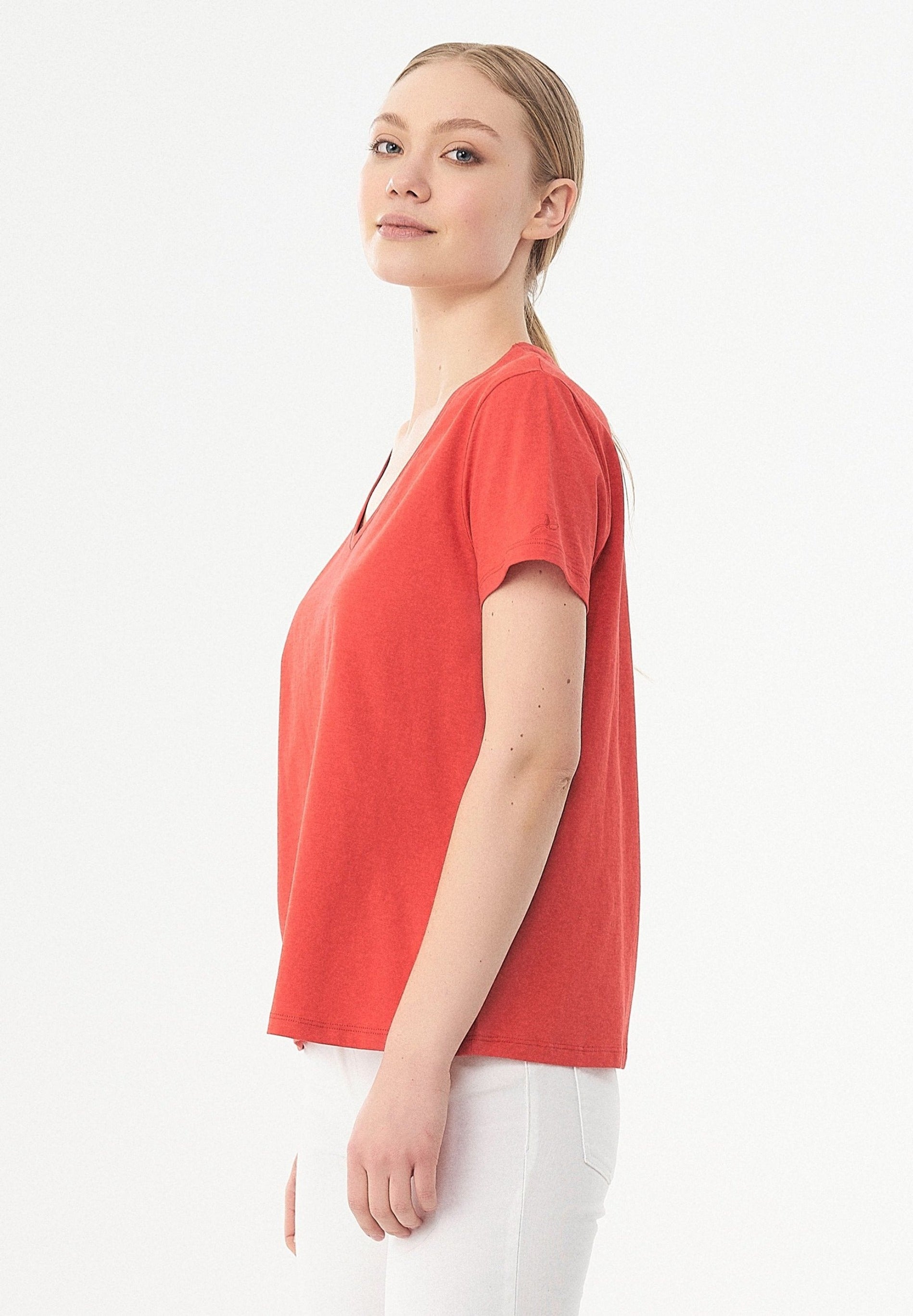 Basic T-Shirt aus Bio-Baumwolle mit V-Ausschnitt