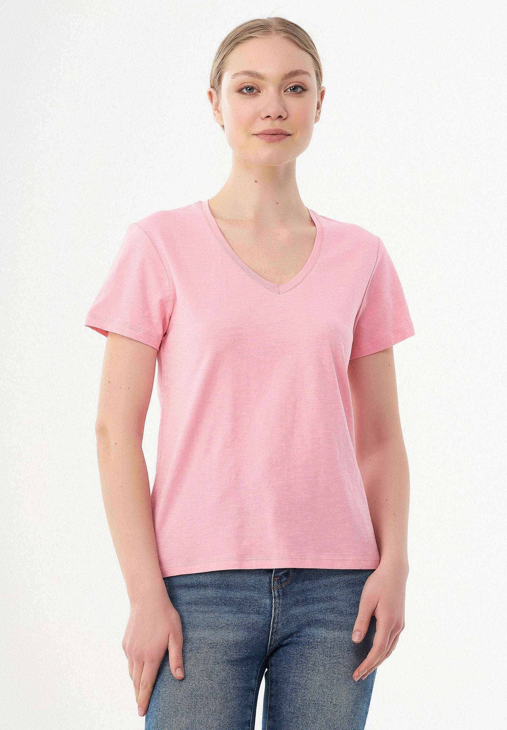 Basic T-Shirt aus Bio-Baumwolle mit V-Ausschnitt