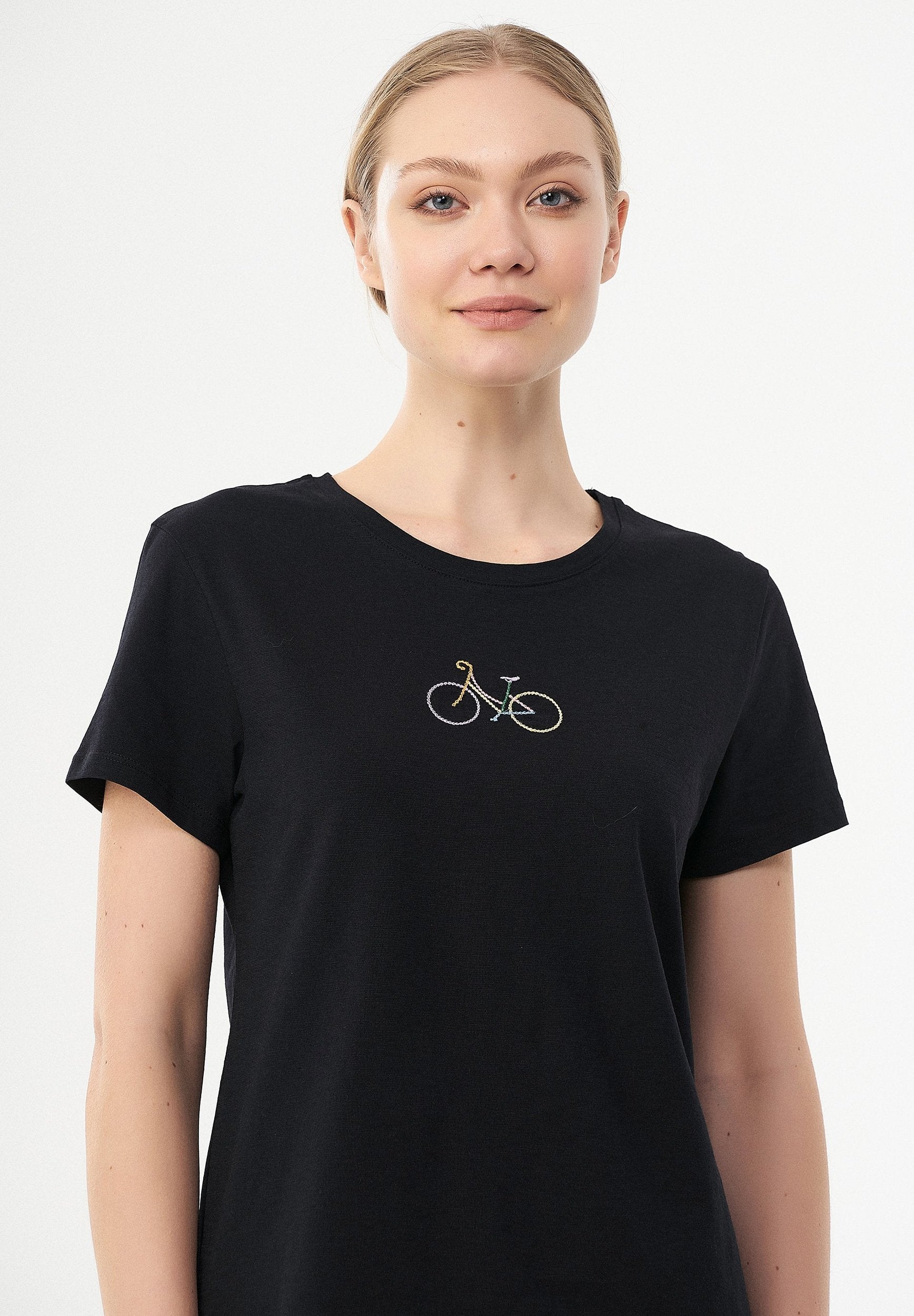 T-Shirt aus Bio-Baumwolle mit Fahrrad-Stickerei