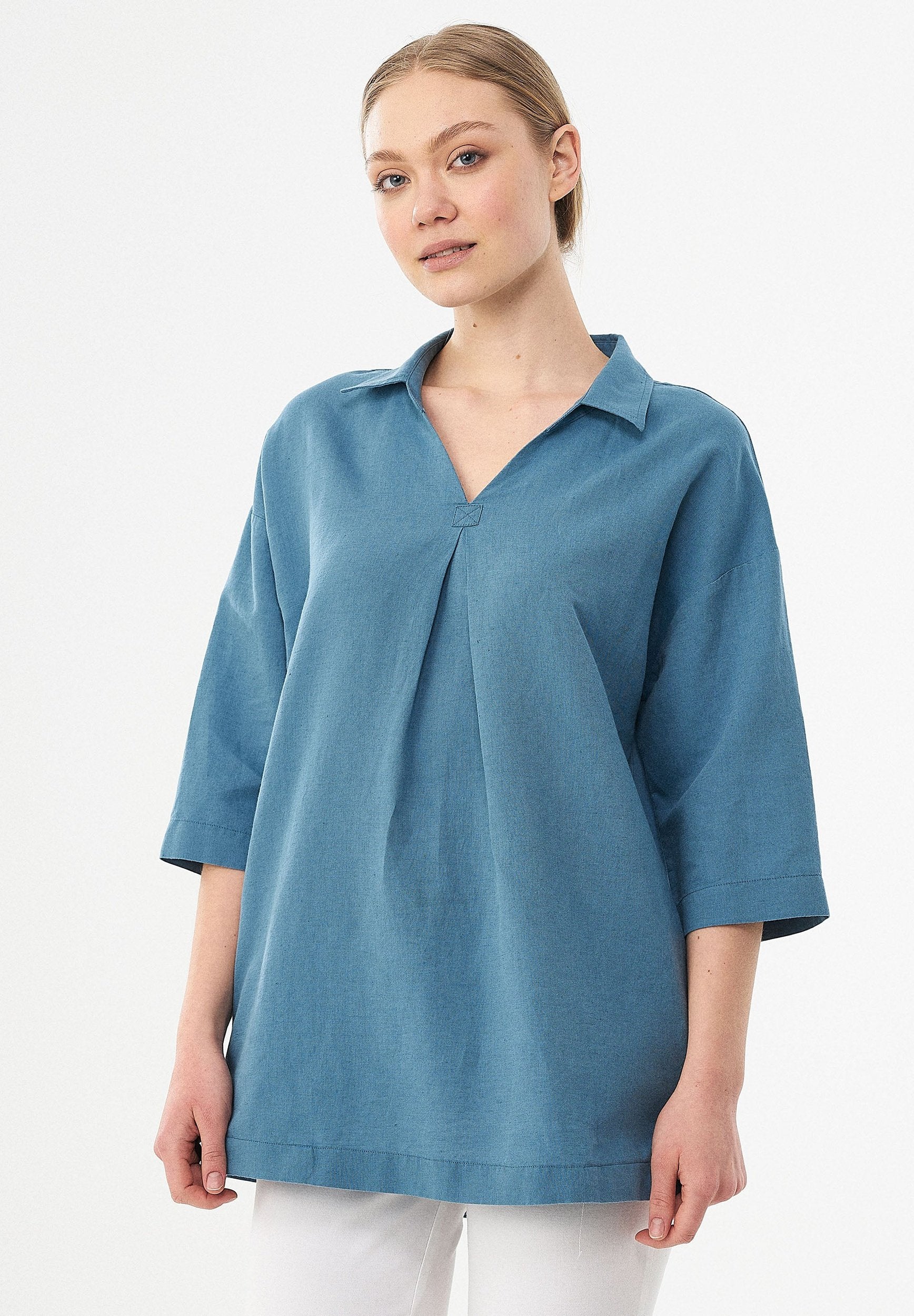 Bluse aus Leinen und Bio-Baumwolle