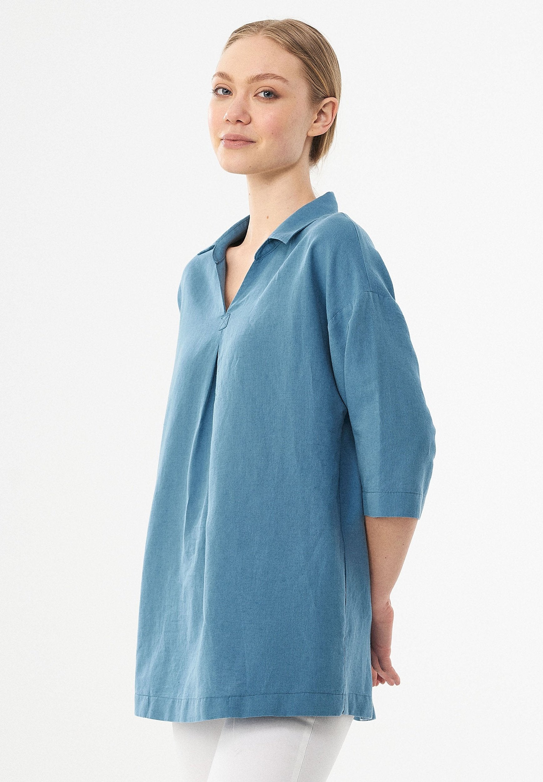 Bluse aus Leinen und Bio-Baumwolle