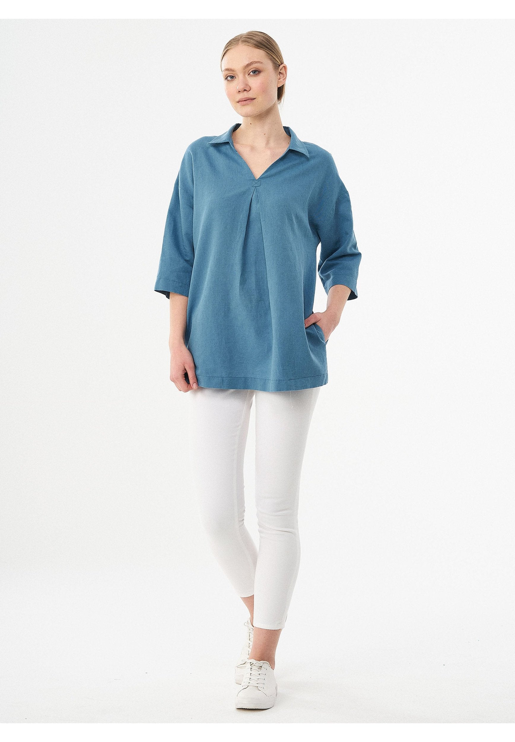 Bluse aus Leinen und Bio-Baumwolle