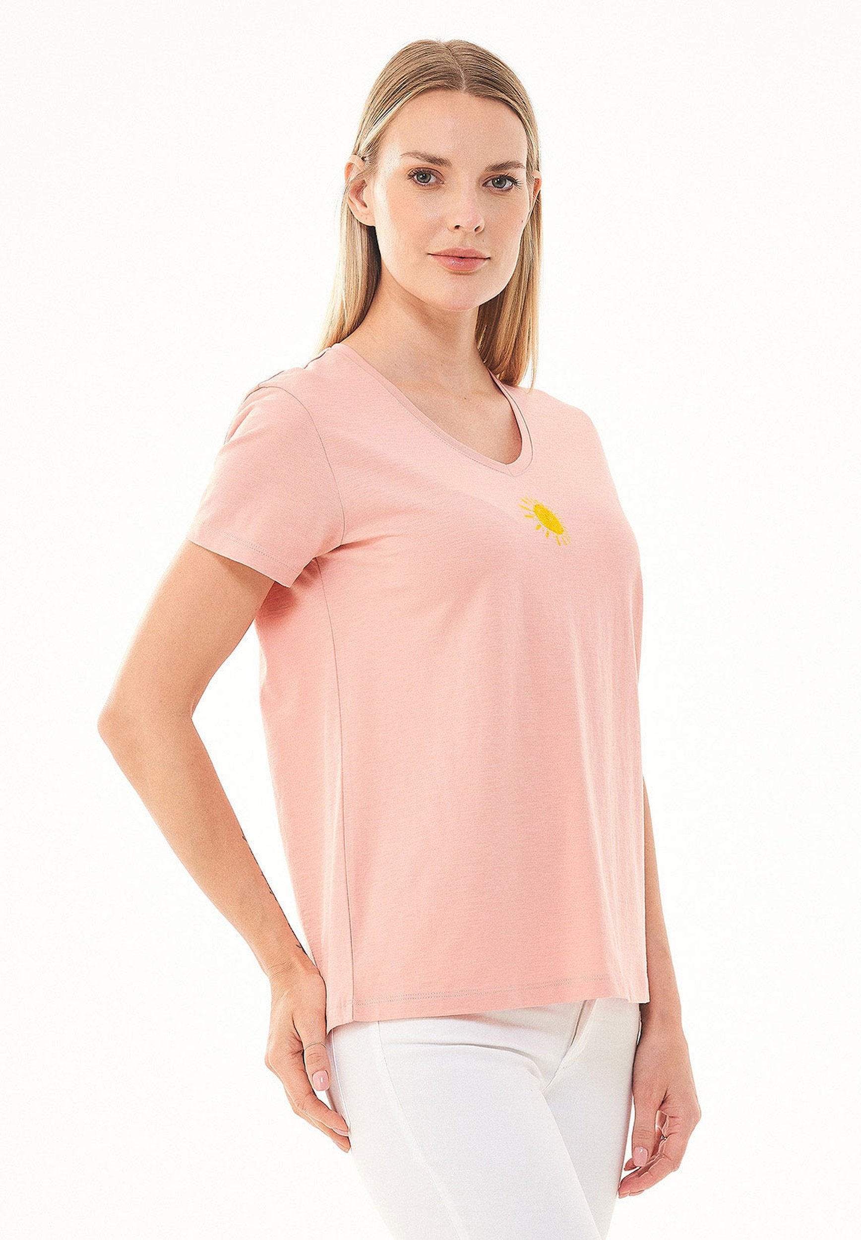 T-Shirt aus Bio-Baumwolle mit Solar-Stickerei