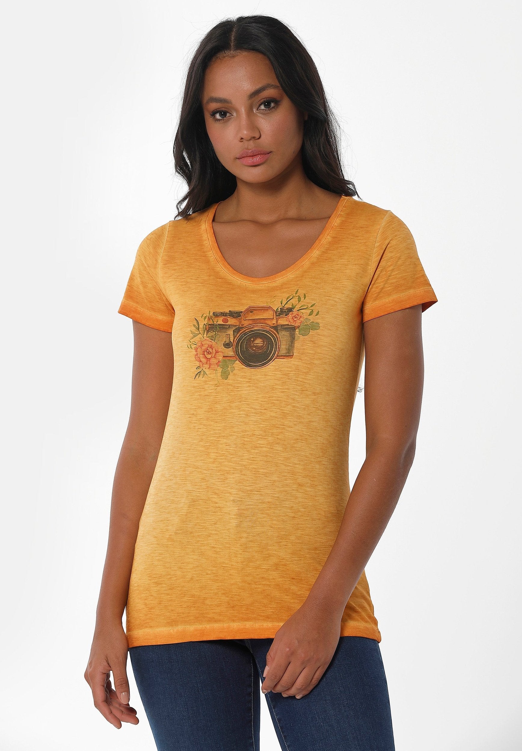 Garment Dyed T-Shirt aus Bio-Baumwolle mit Kamera-Print
