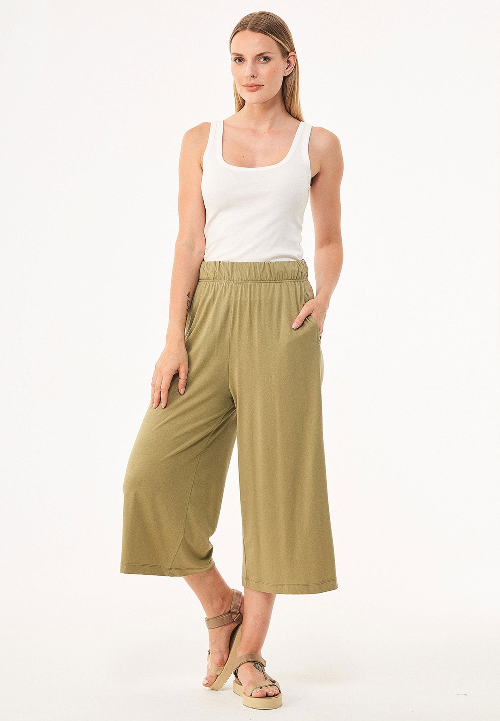 Jerseyhose aus TENCEL™ Lyocell und Bio-Baumwolle in 3/4-Länge