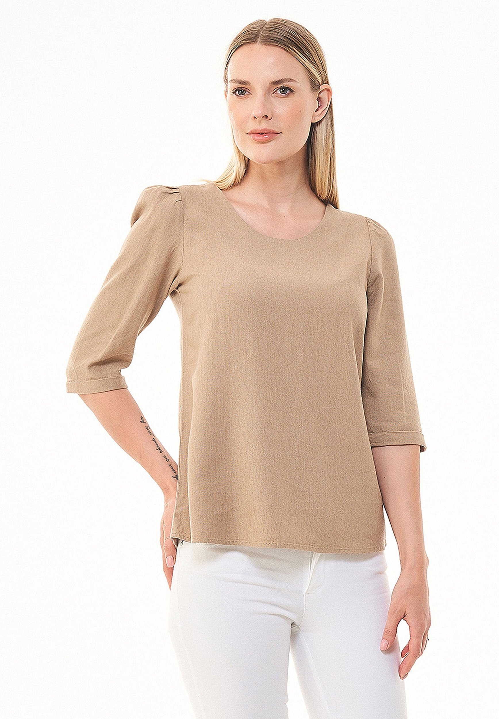 3/4-Arm Bluse aus LENZING™ ECOVERO™  und Leinen