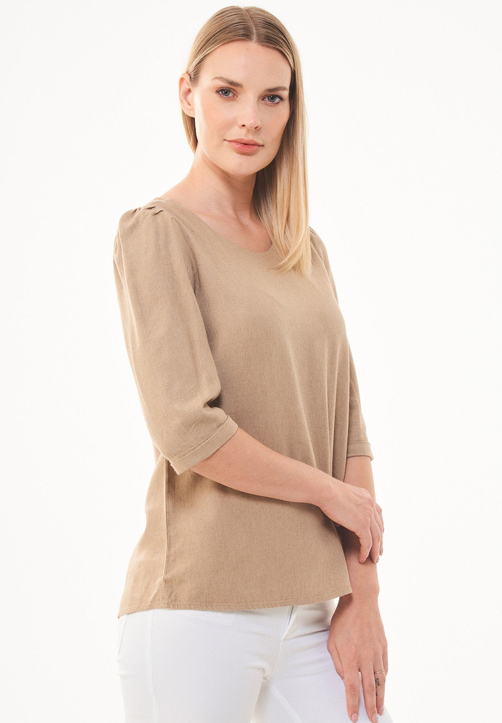 3/4-Arm Bluse aus LENZING™ ECOVERO™  und Leinen