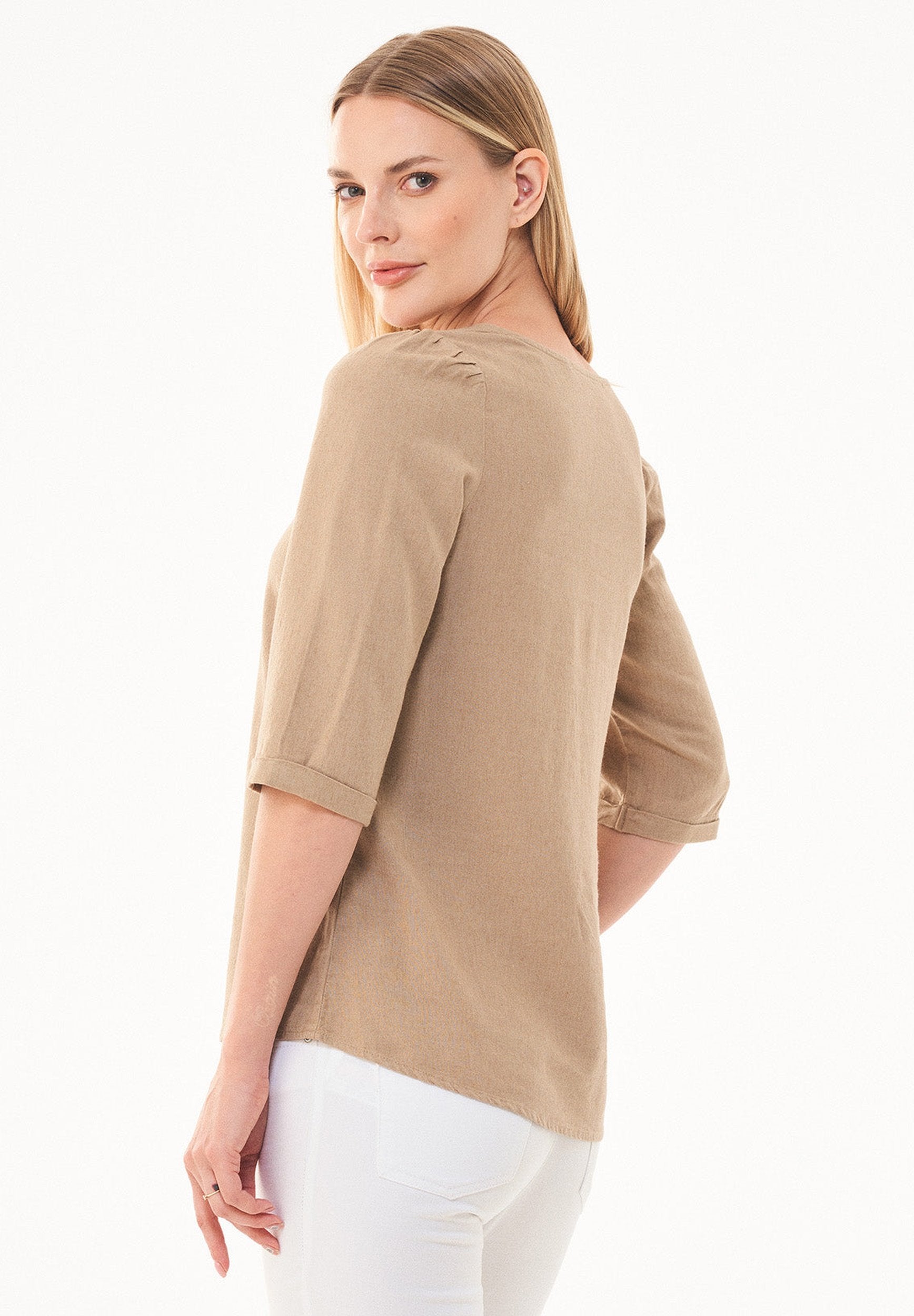 3/4-Arm Bluse aus LENZING™ ECOVERO™  und Leinen