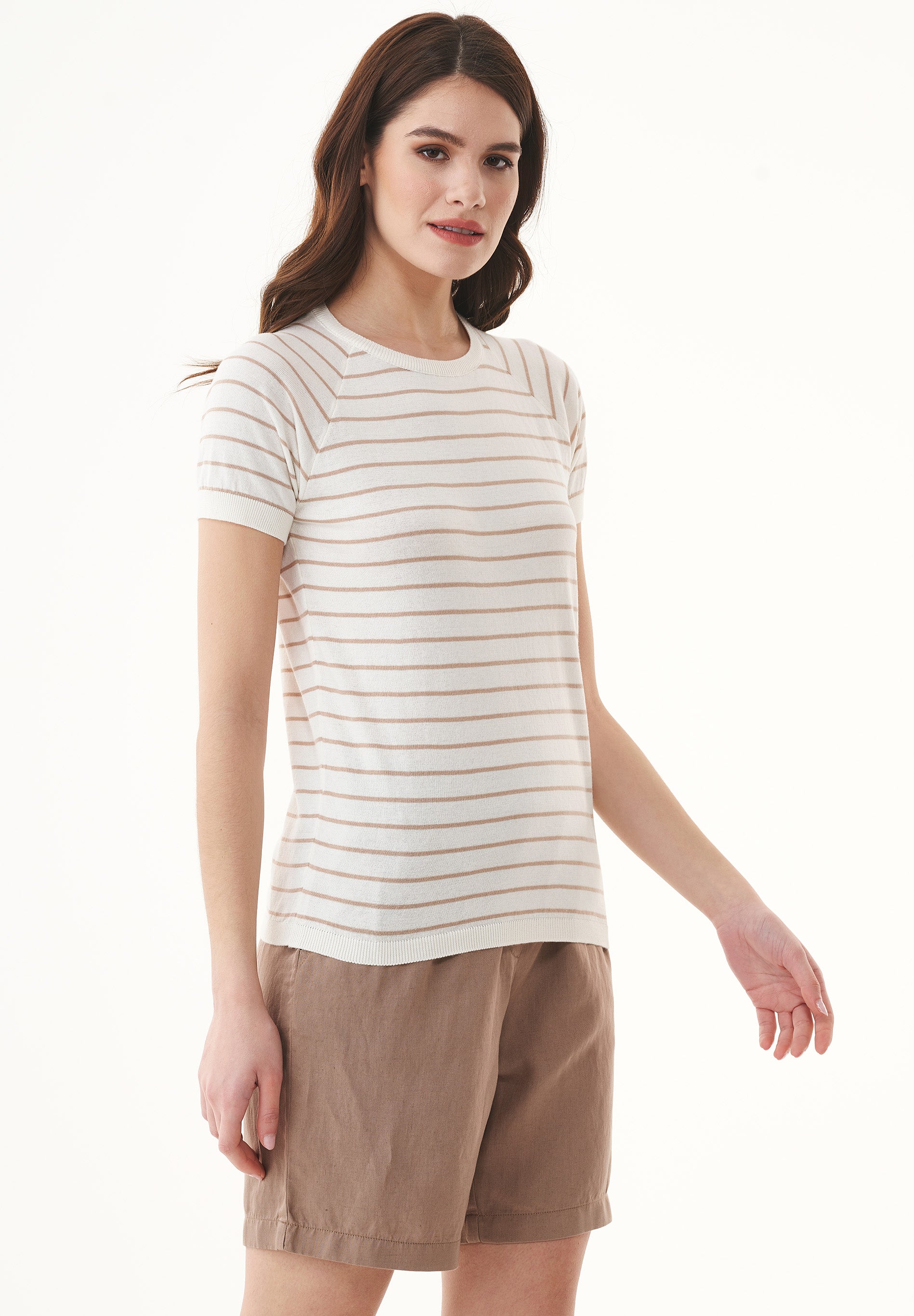 Feinstrick-T-Shirt aus Bio-Baumwolle mit Streifen