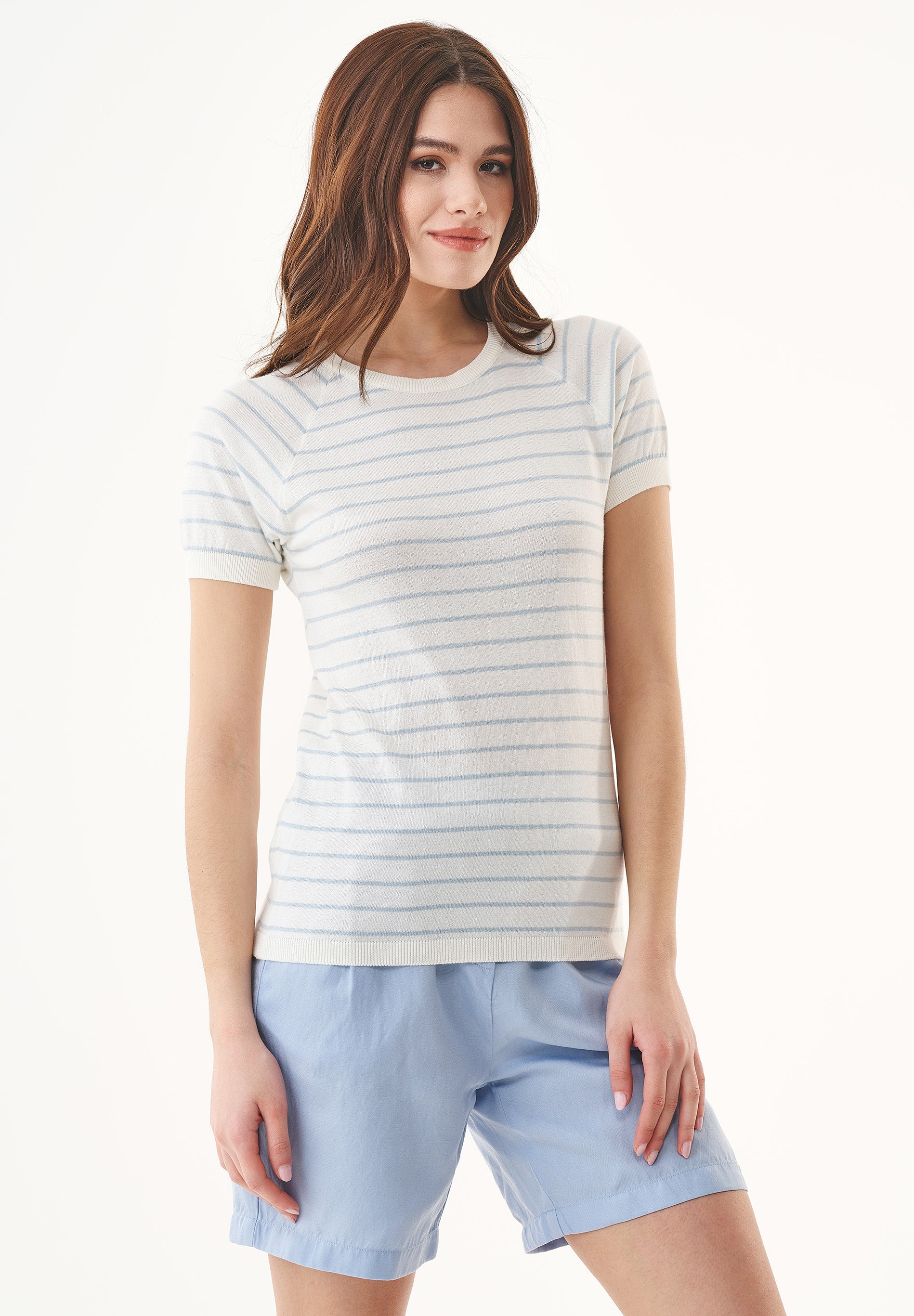 Feinstrick-T-Shirt aus Bio-Baumwolle mit Streifen