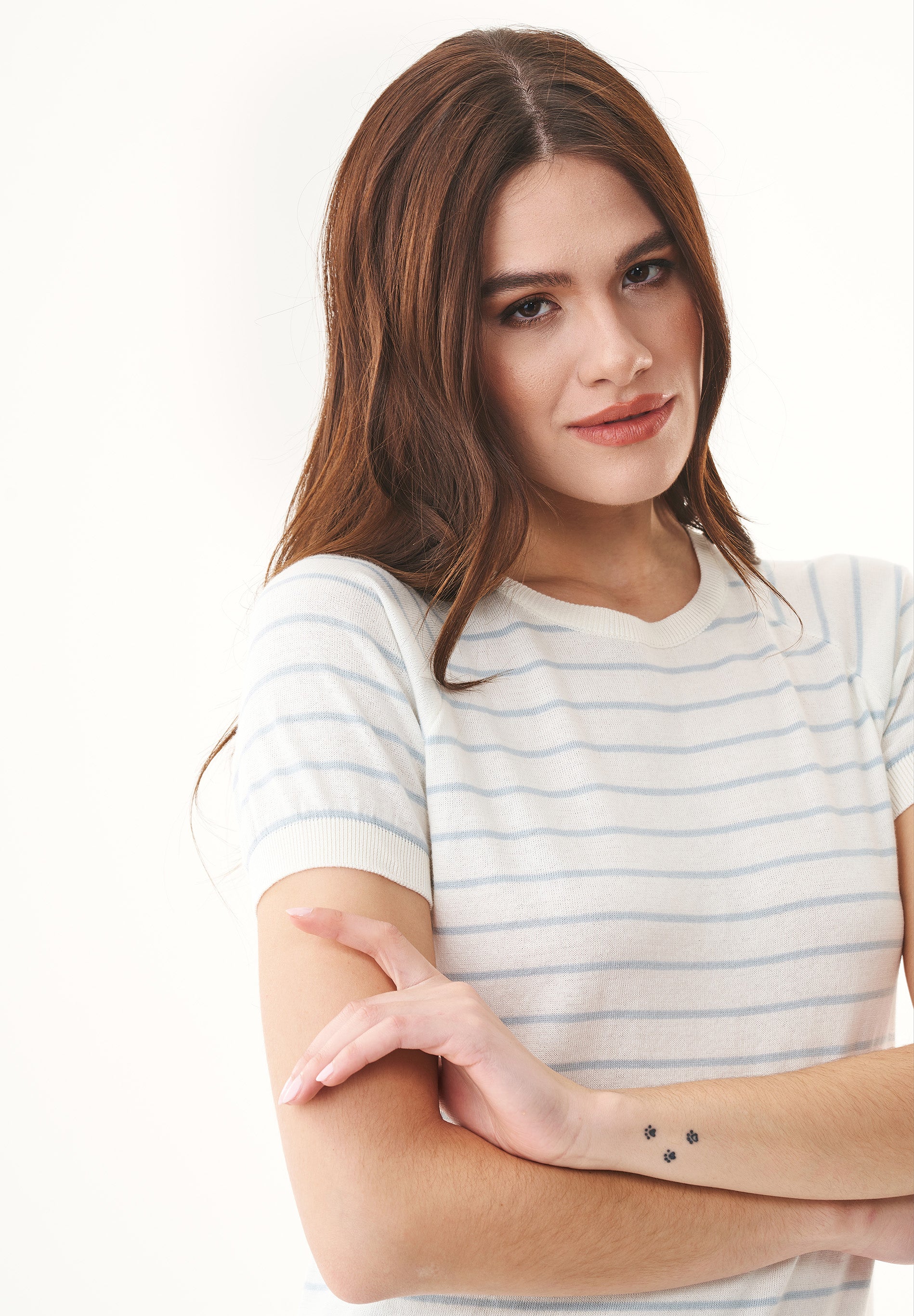 Feinstrick-T-Shirt aus Bio-Baumwolle mit Streifen