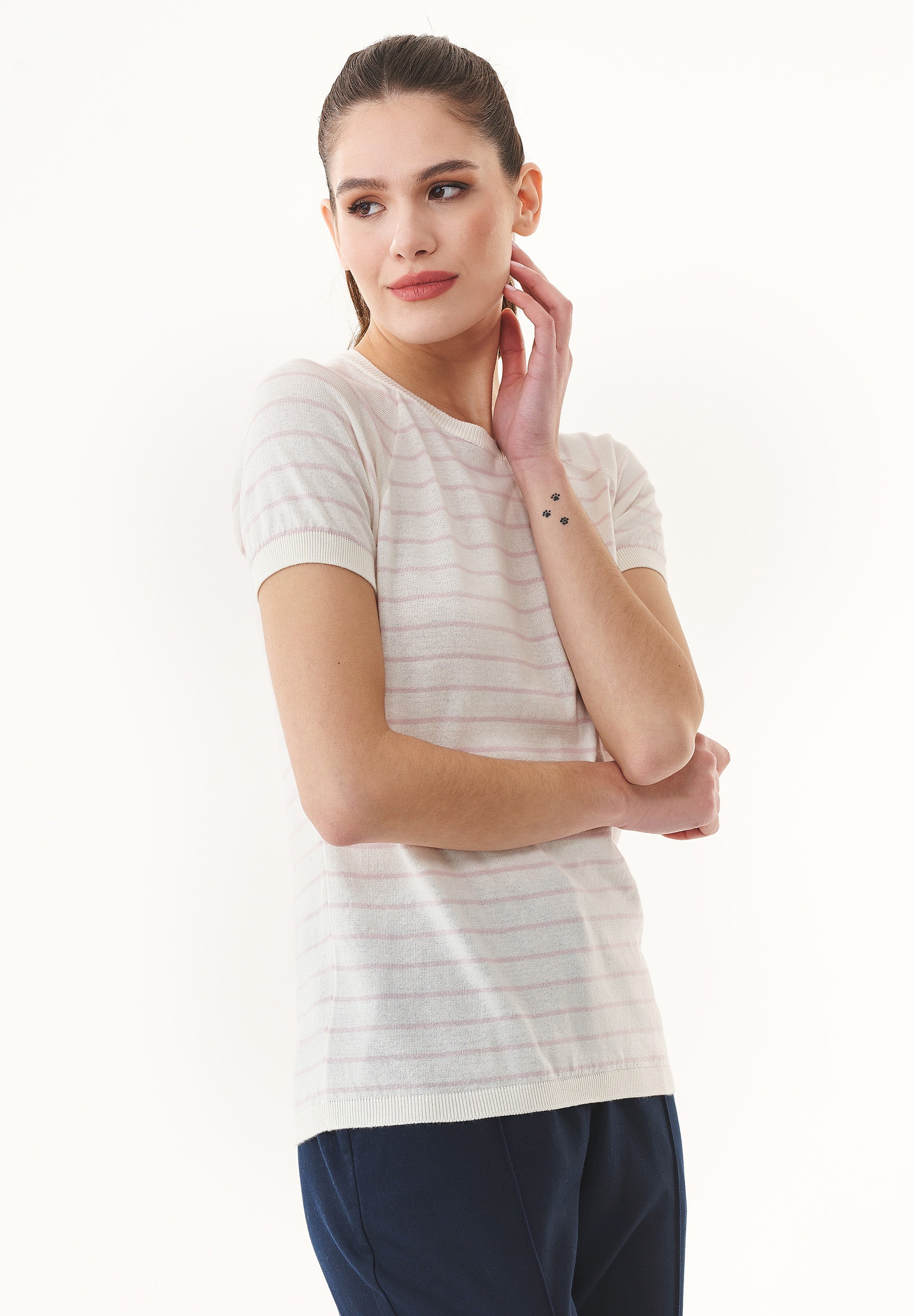Feinstrick-T-Shirt aus Bio-Baumwolle mit Streifen