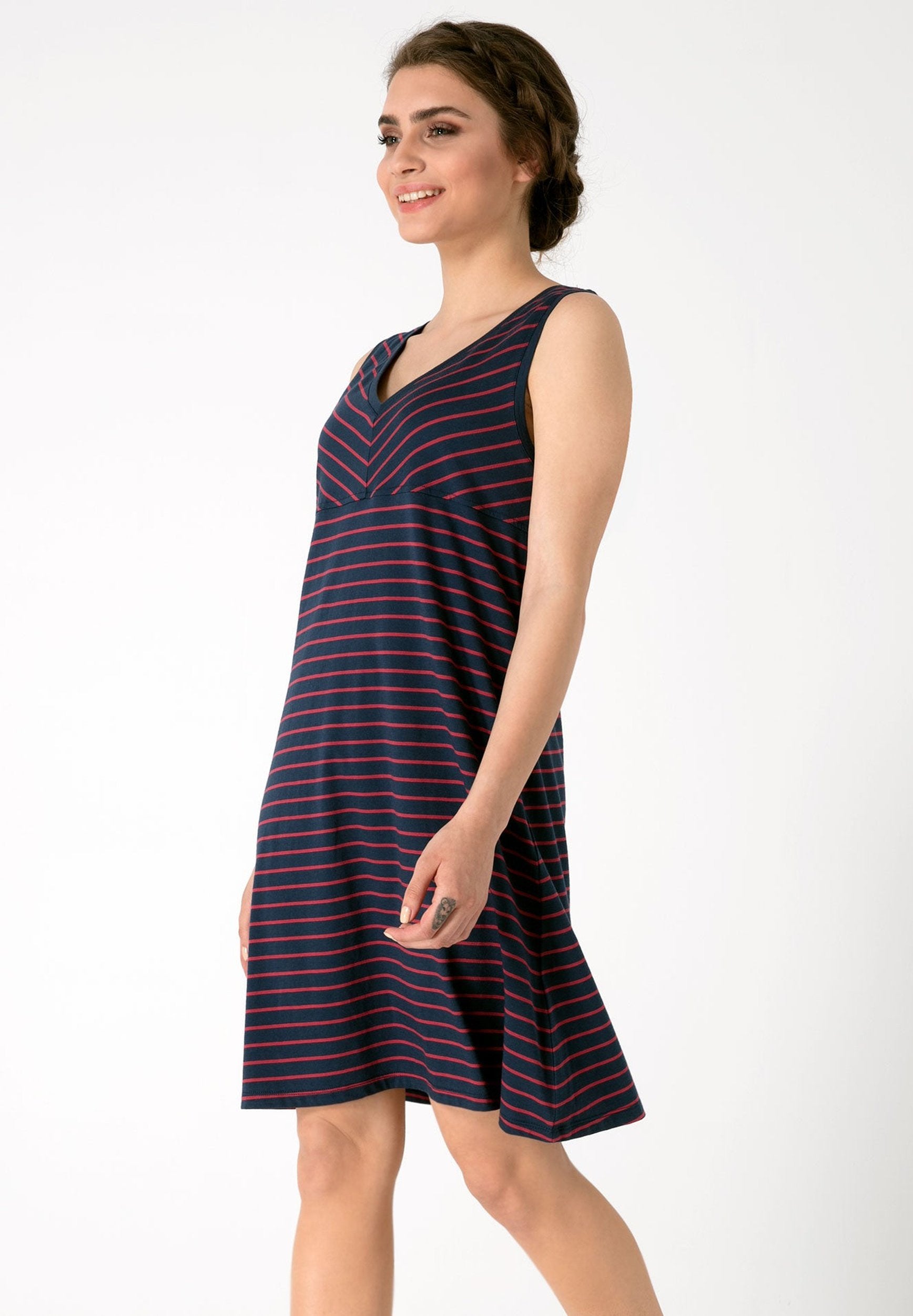 Ringel Kleid aus Bio-Baumwolle mit V-Ausschnitt