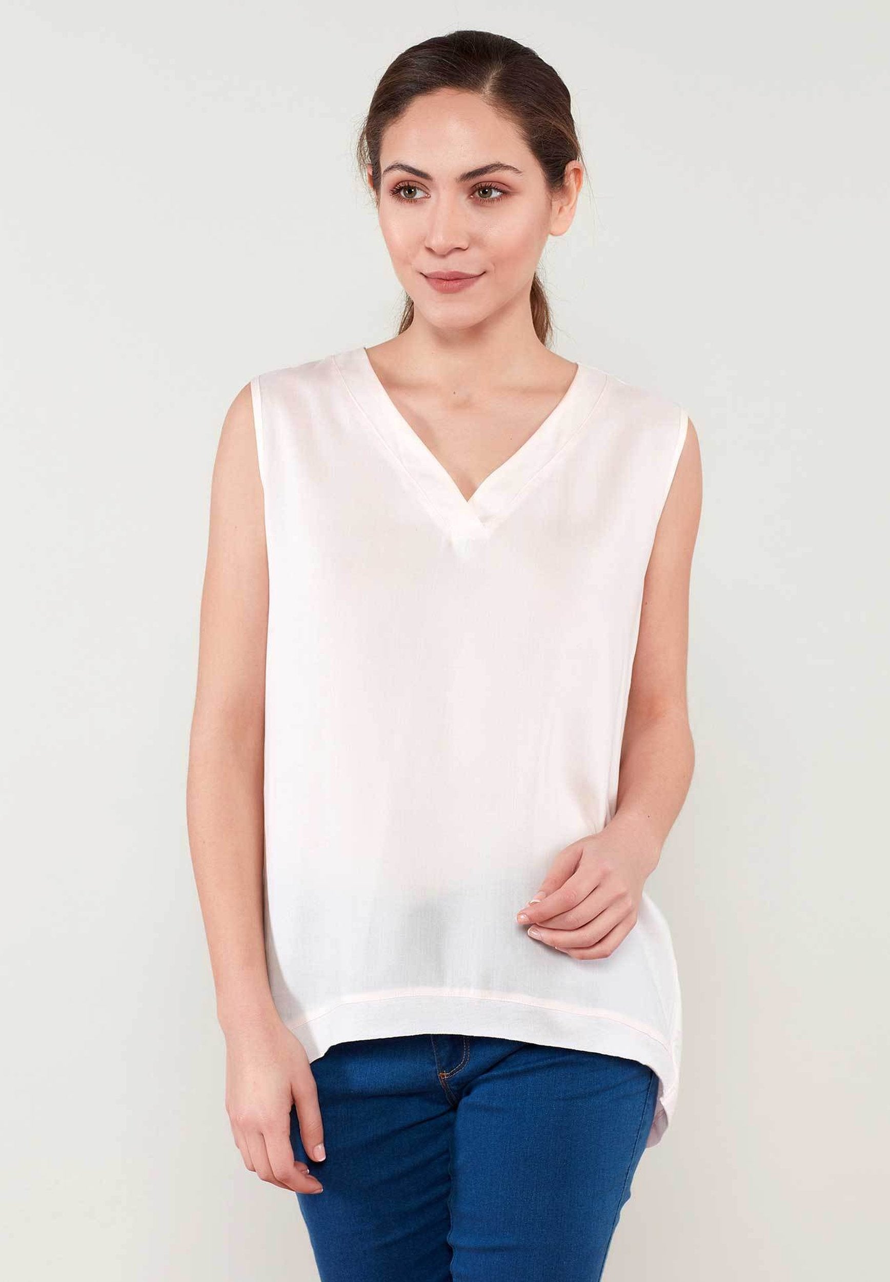 Damen Ärmellose Bluse aus TENCEL™ Lyocell mit V-Ausschnitt WOR5281 Rosewater
