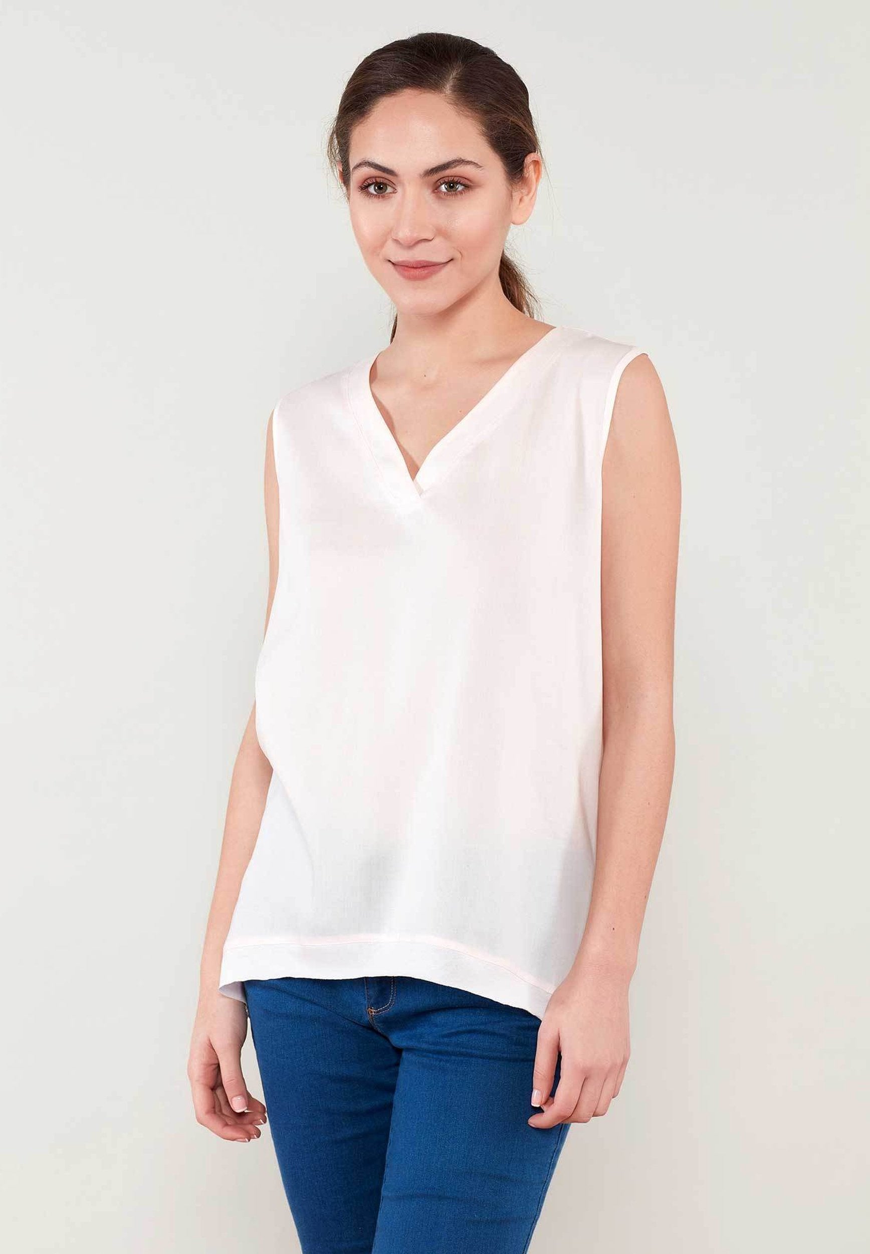 Damen Ärmellose Bluse aus TENCEL™ Lyocell mit V-Ausschnitt WOR5281 Rosewater
