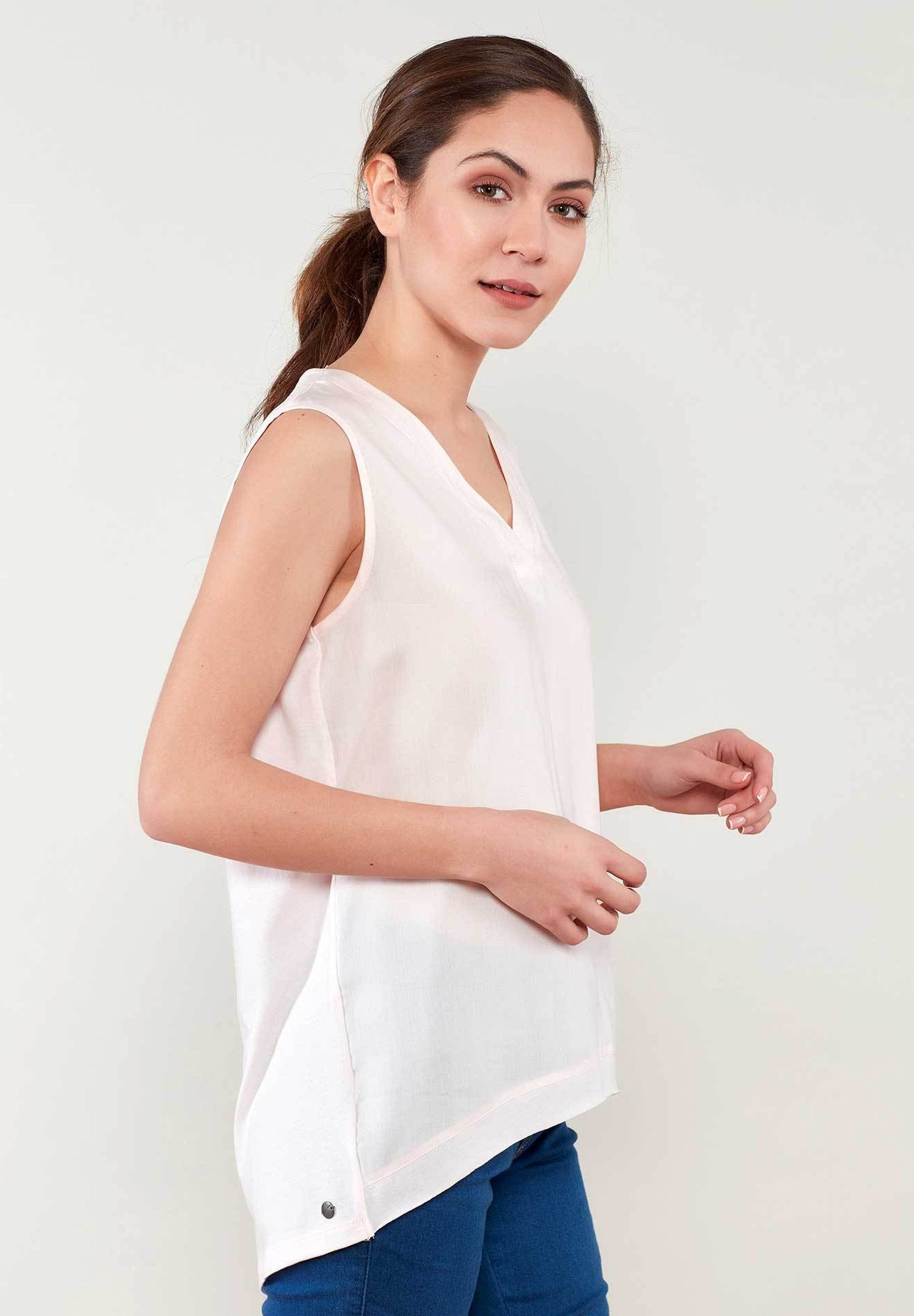 Damen Ärmellose Bluse aus TENCEL™ Lyocell mit V-Ausschnitt WOR5281 Rosewater