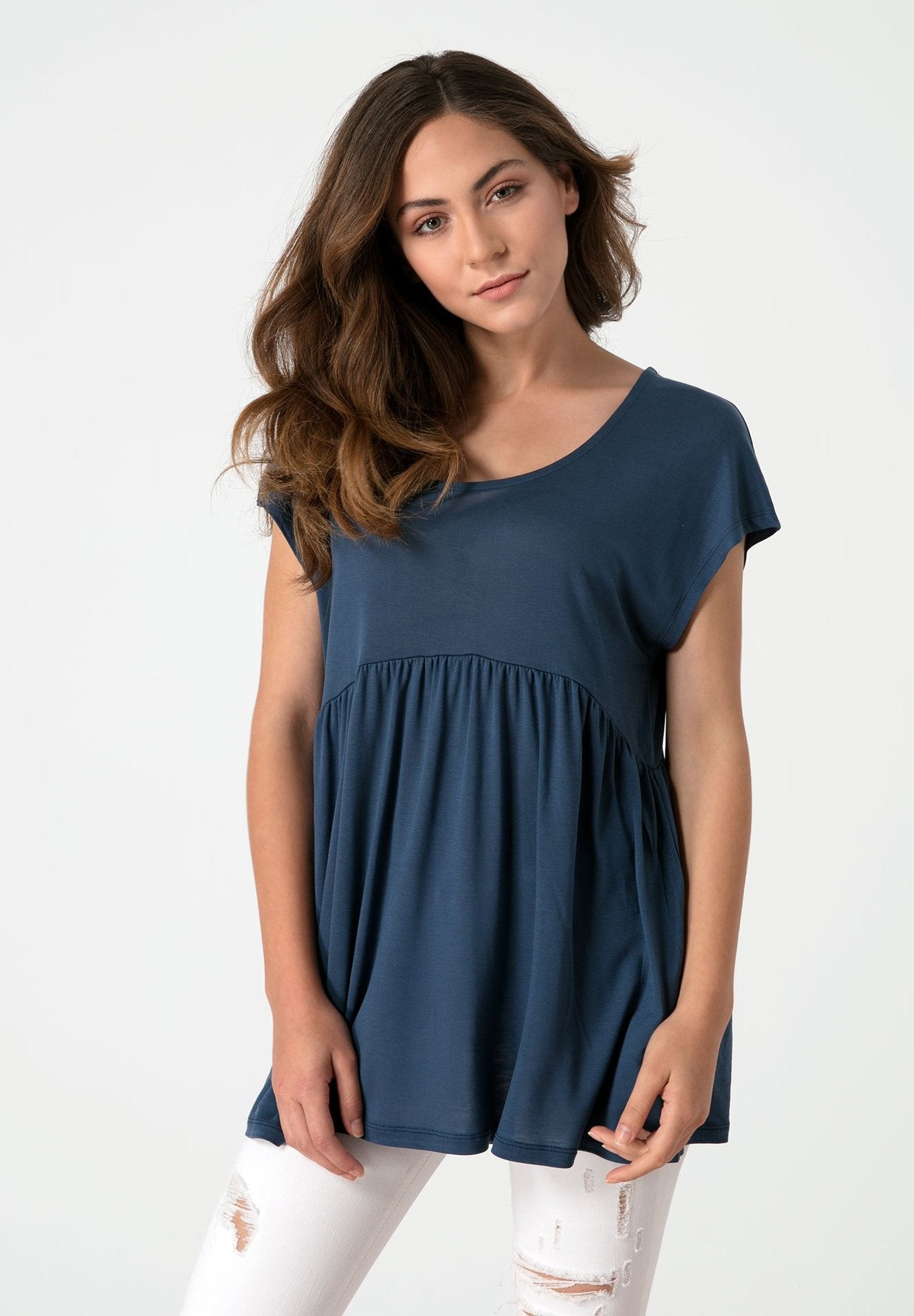 Damen T-shirt aus TENCEL™ Lyocell mit Volant WOR5316 Navy