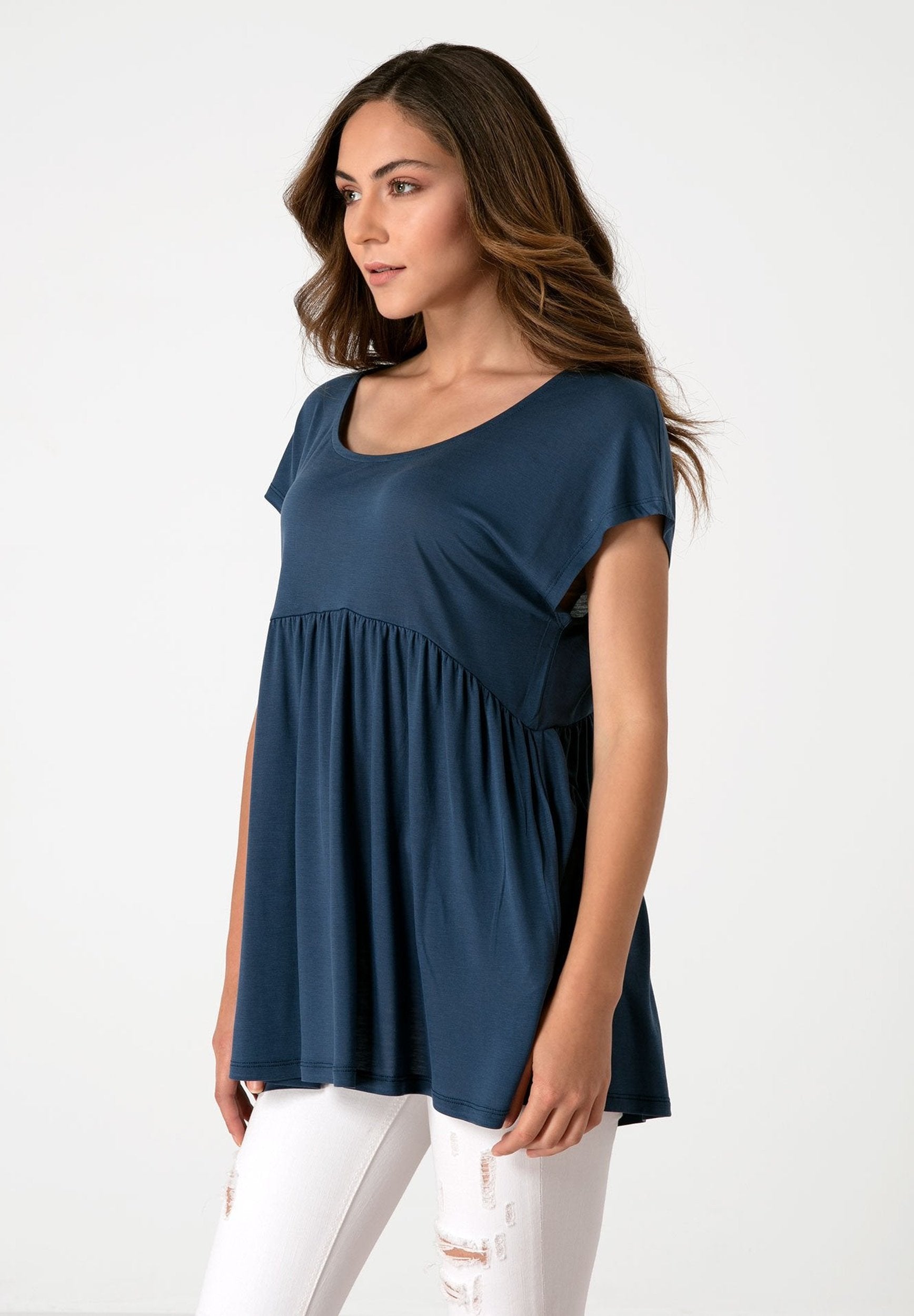 Damen T-shirt aus TENCEL™ Lyocell mit Volant WOR5316 Navy