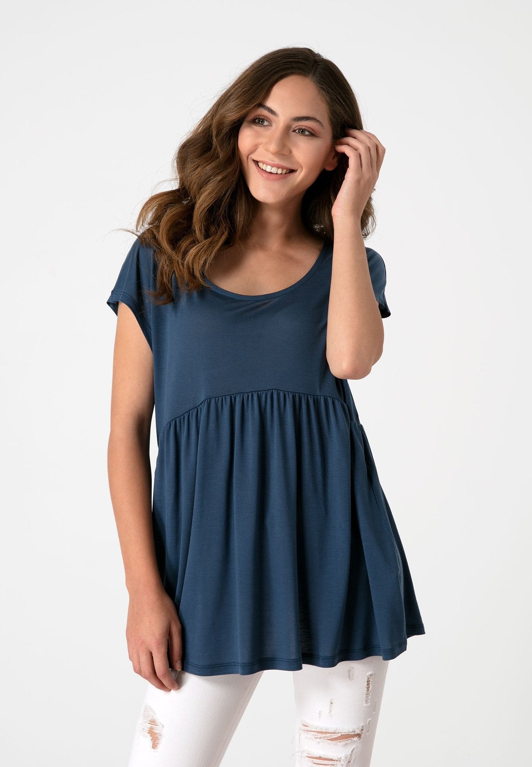 Damen T-shirt aus TENCEL™ Lyocell mit Volant WOR5316 Navy