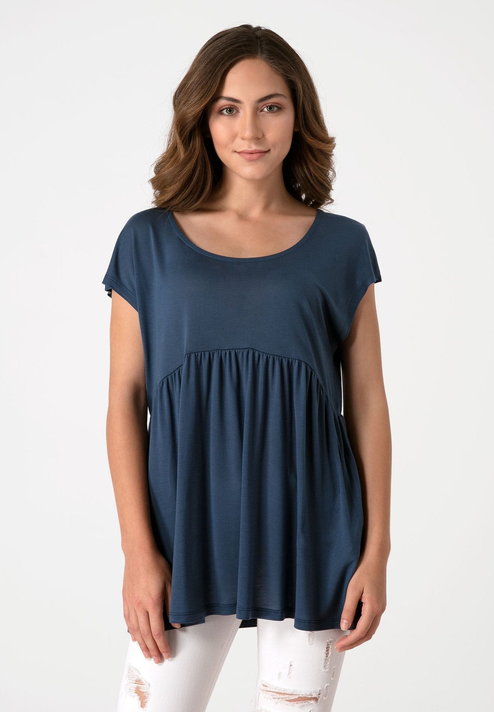 Damen T-shirt aus TENCEL™ Lyocell mit Volant WOR5316 Navy