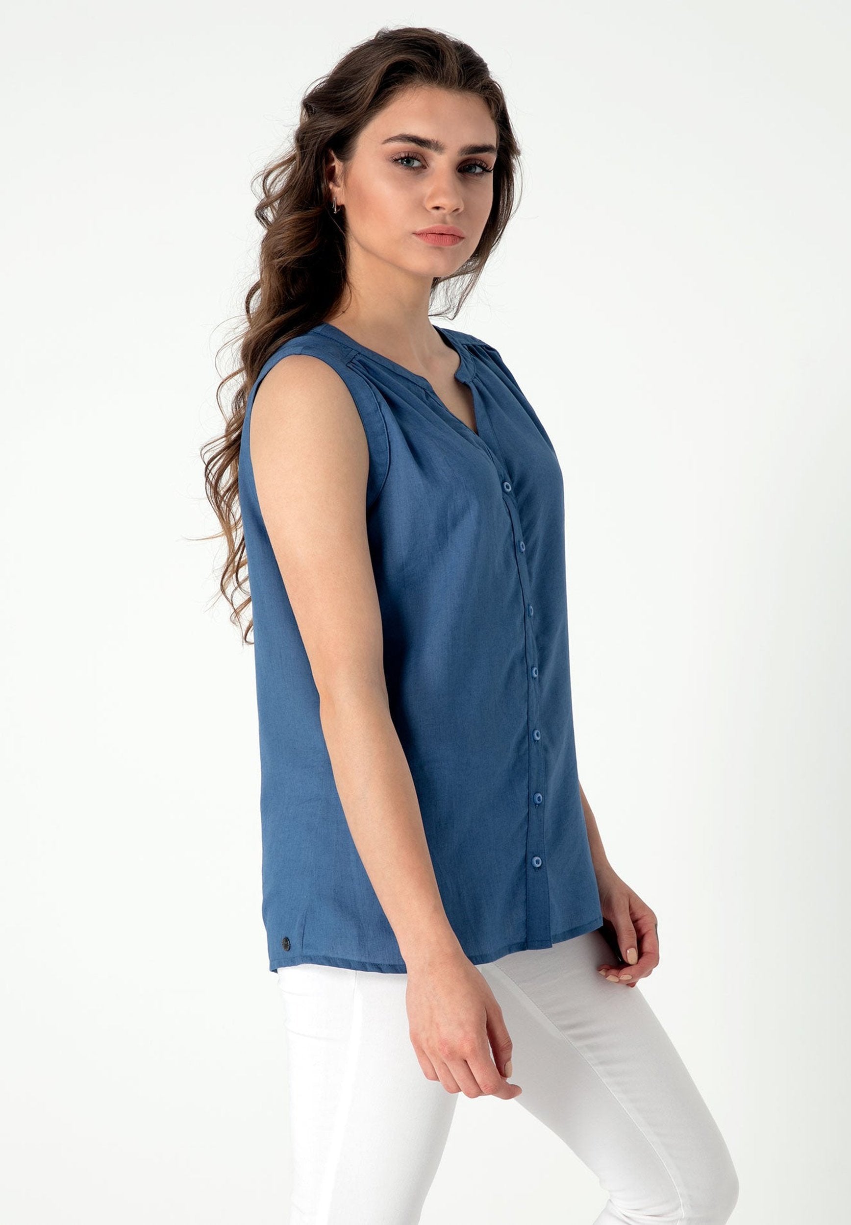 Blusentop aus TENCEL™ Lyocell mit durchgehender Knopfleiste
