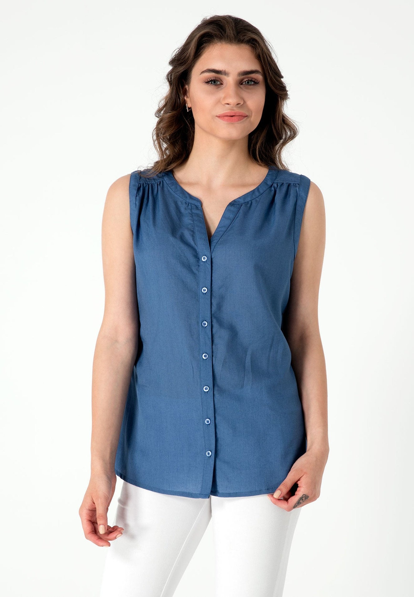 Blusentop aus TENCEL™ Lyocell mit durchgehender Knopfleiste