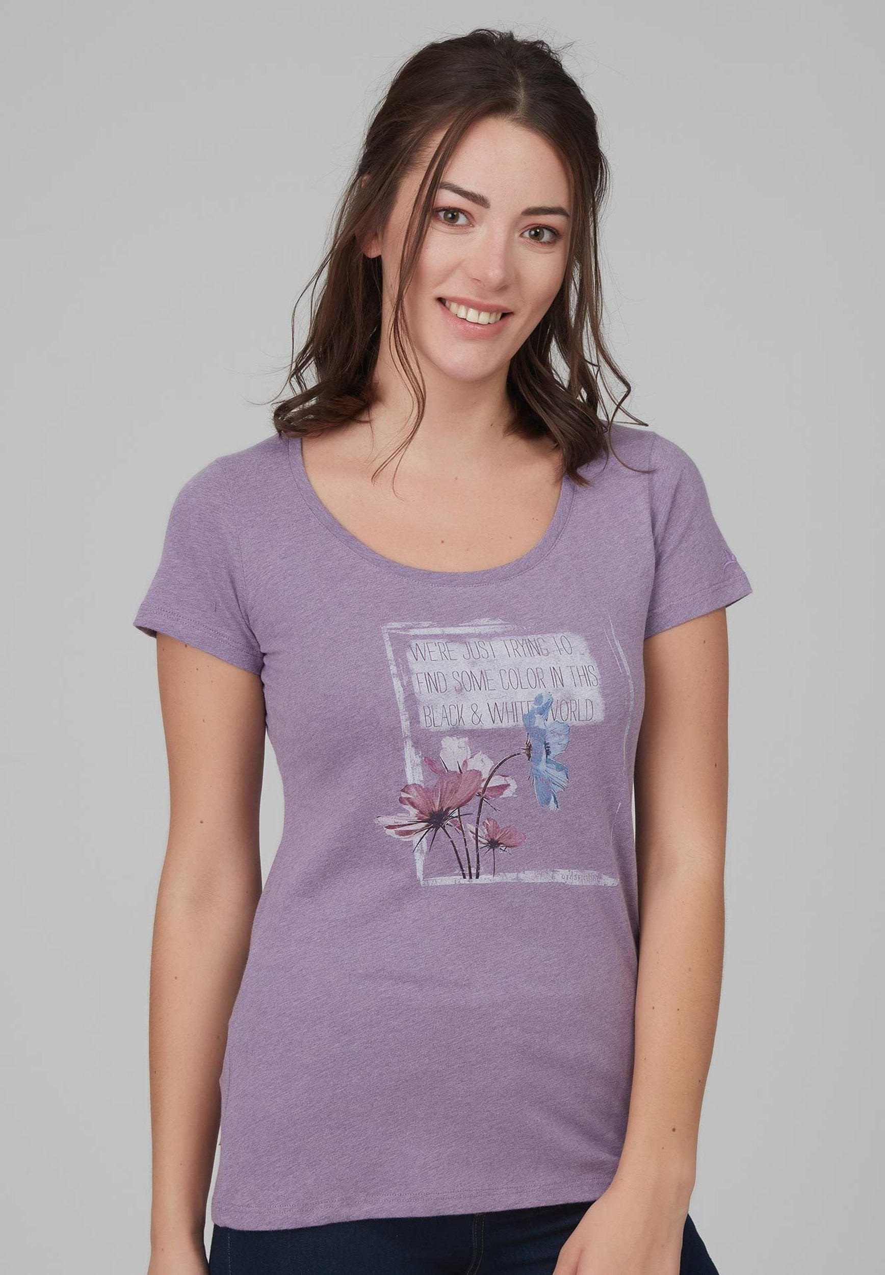 Damen T-Shirt aus Bio-Baumwolle mit Blumenprint WOR6006 Lilac Melange