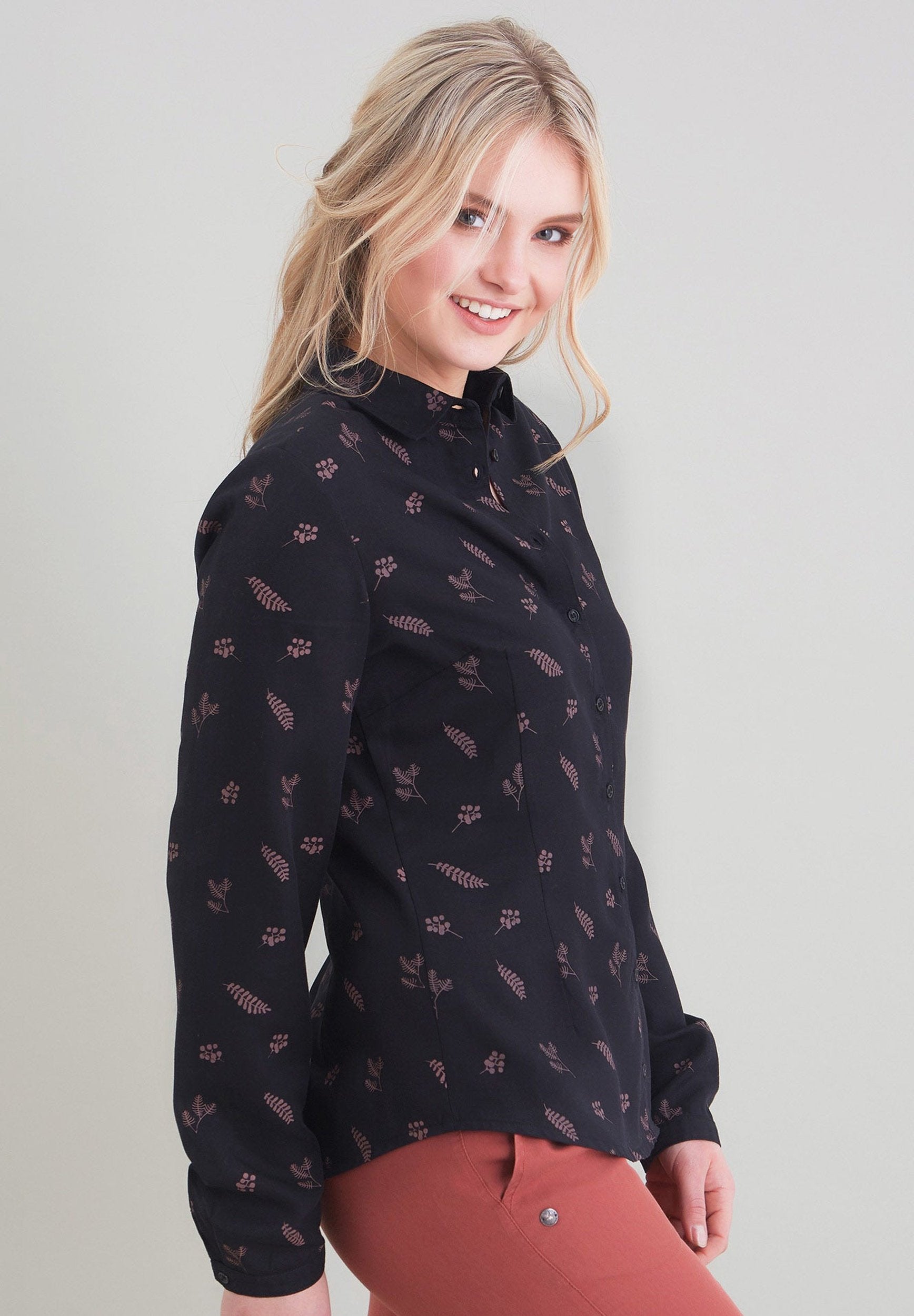 TENCEL™ Lyocell Hemdbluse mit Blattmotiv bedruckt