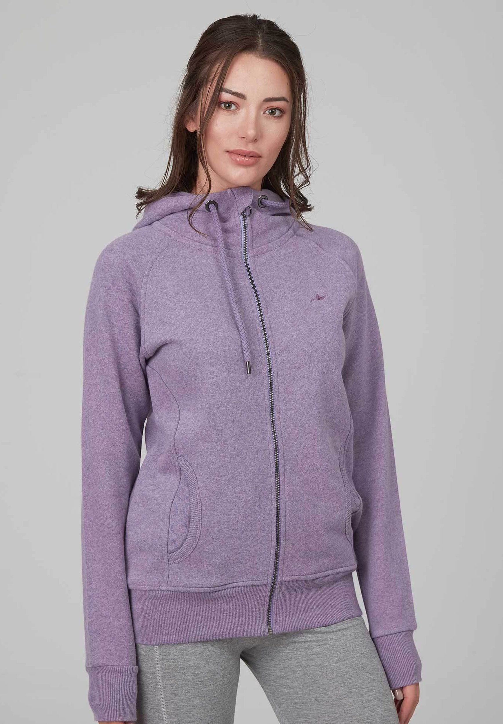 Damen Kapuzensweatjacke aus Bio-Baumwolle Meliert WOR6117 Lilac Melange