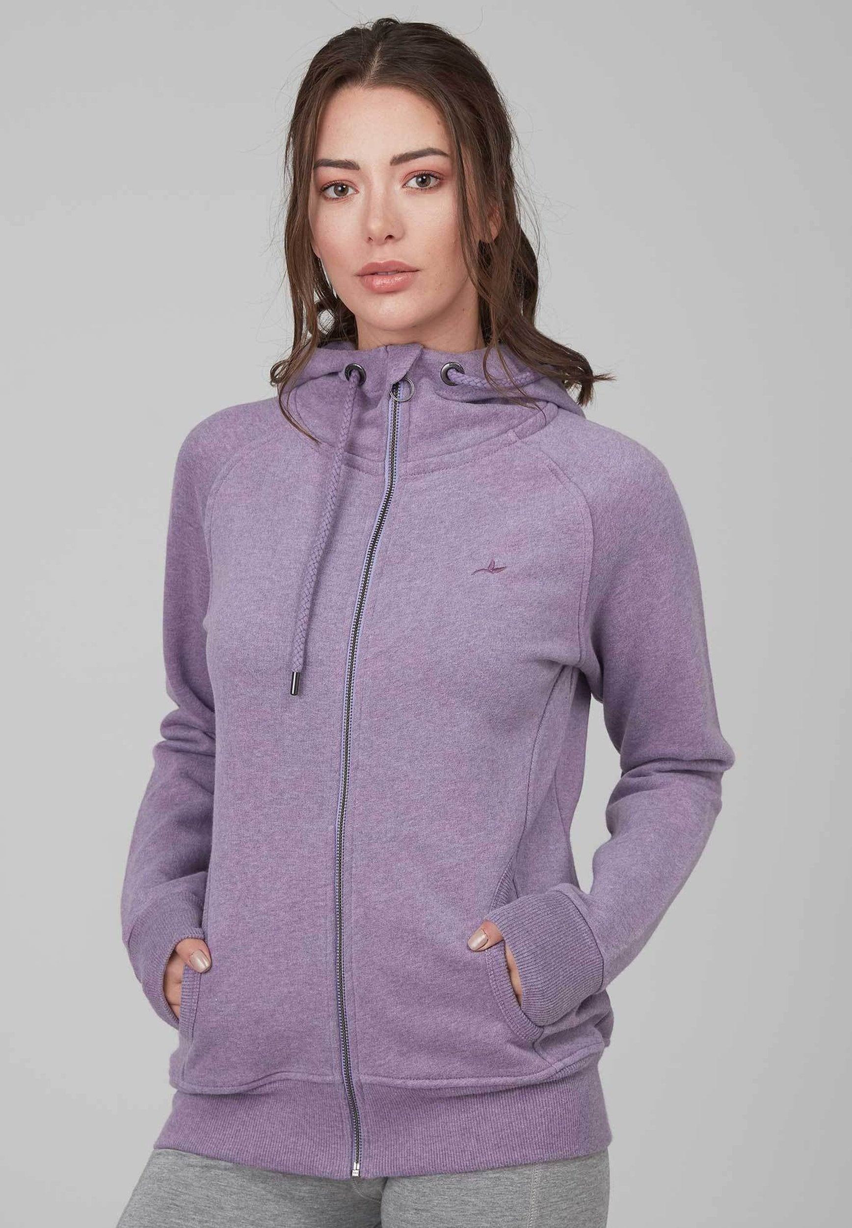 Damen Kapuzensweatjacke aus Bio-Baumwolle Meliert WOR6117 Lilac Melange