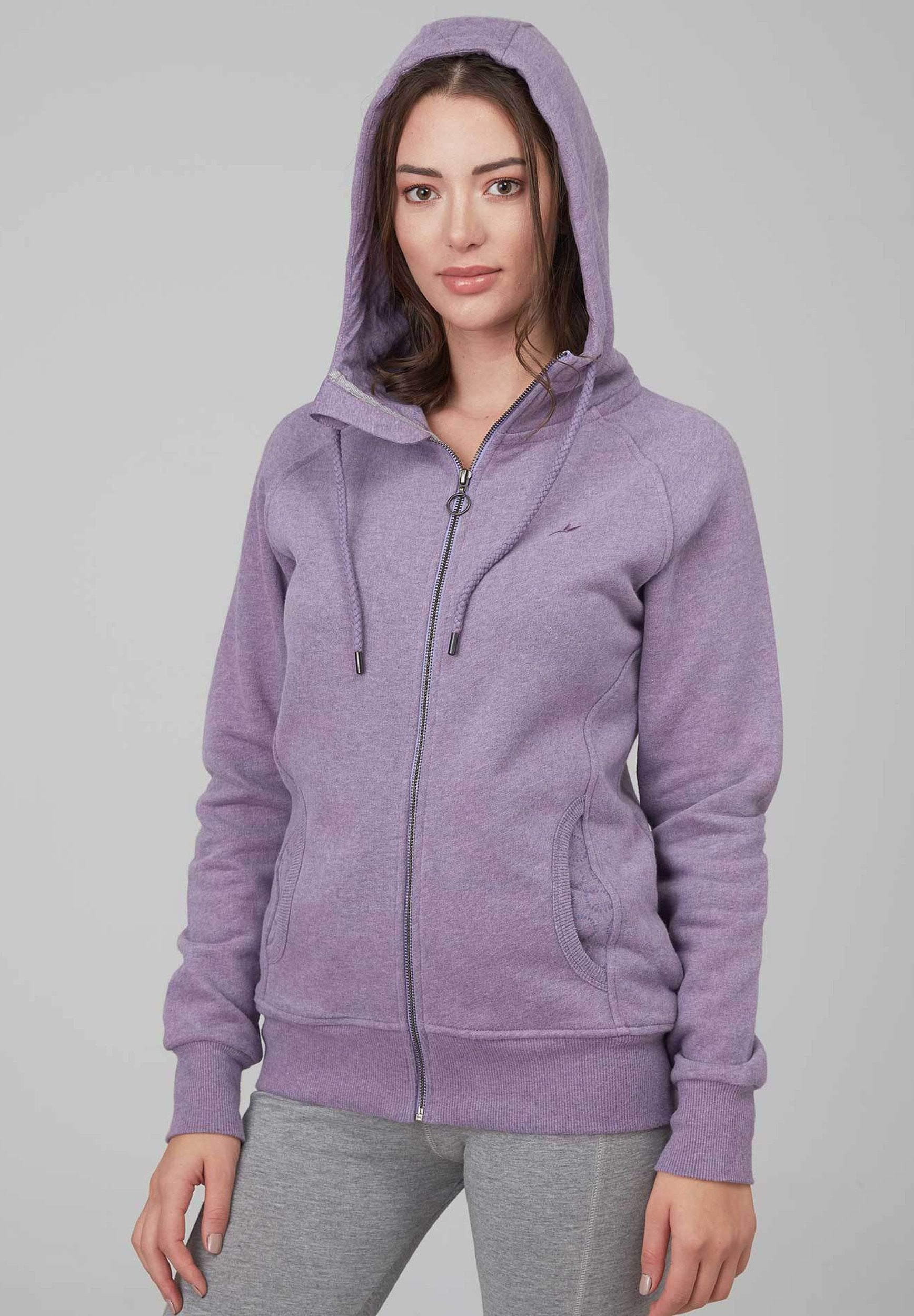 Damen Kapuzensweatjacke aus Bio-Baumwolle Meliert WOR6117 Lilac Melange