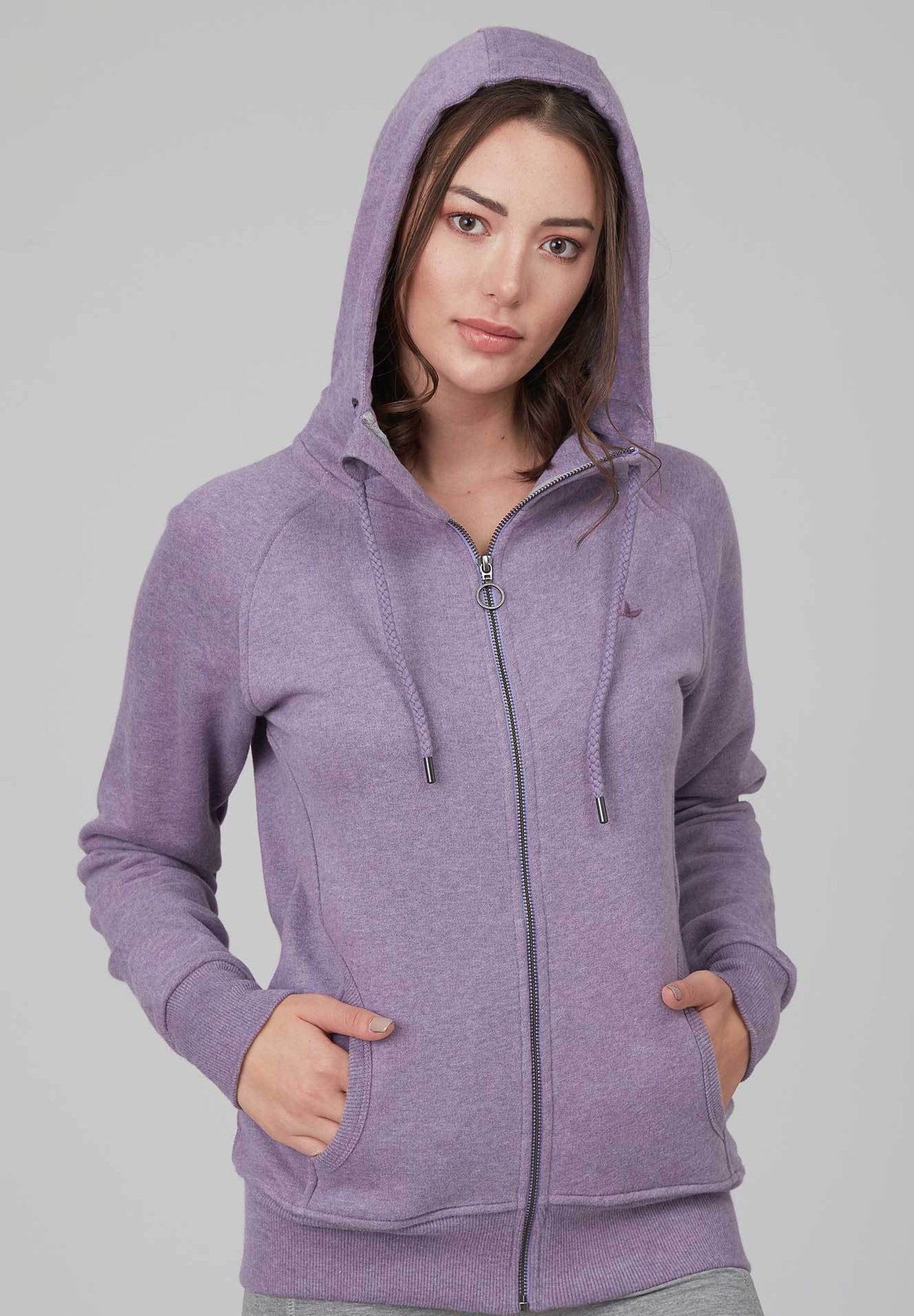 Damen Kapuzensweatjacke aus Bio-Baumwolle Meliert WOR6117 Lilac Melange