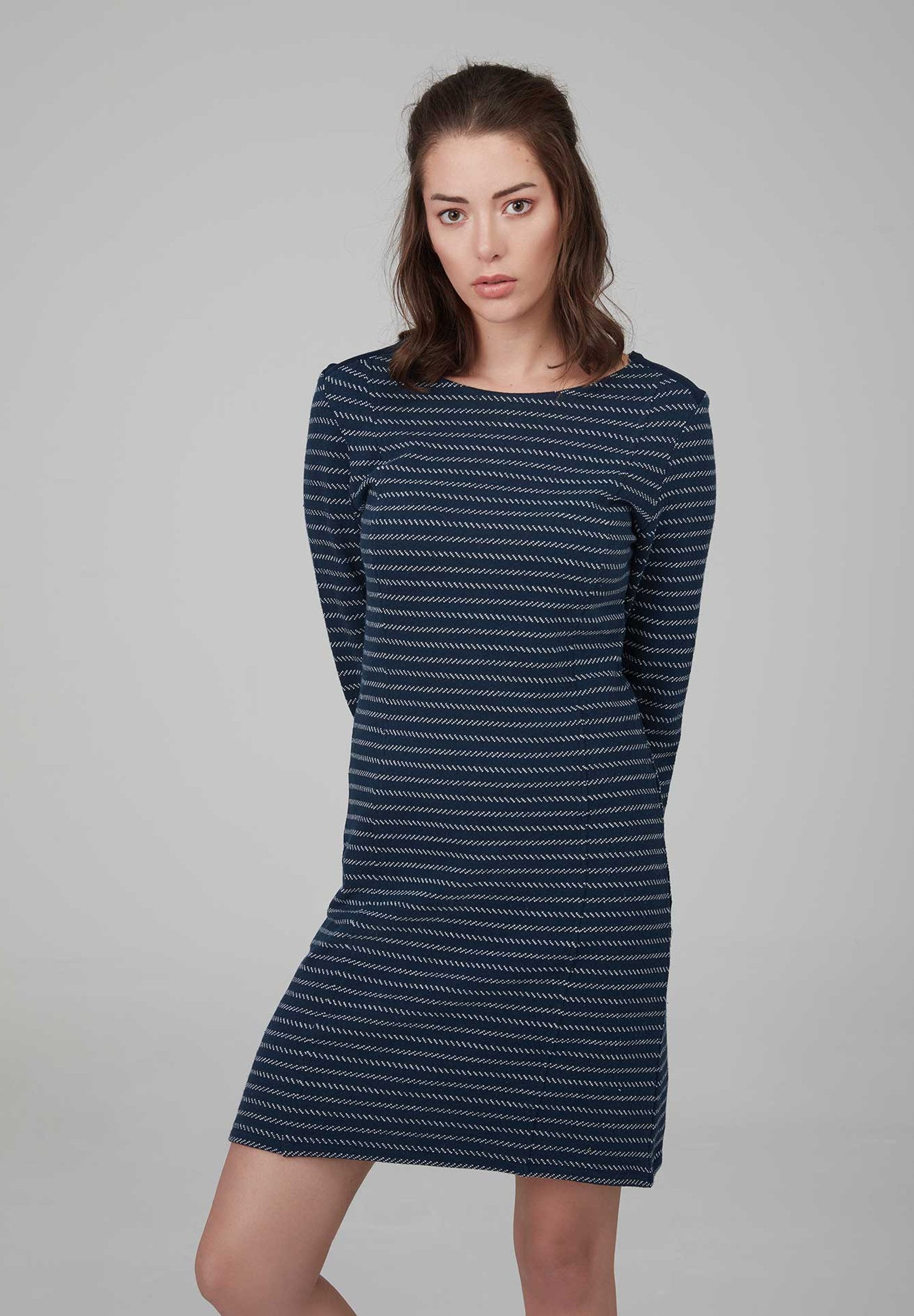 Langarm Kleid mit Streifen-Look aus Bio-Baumwolle