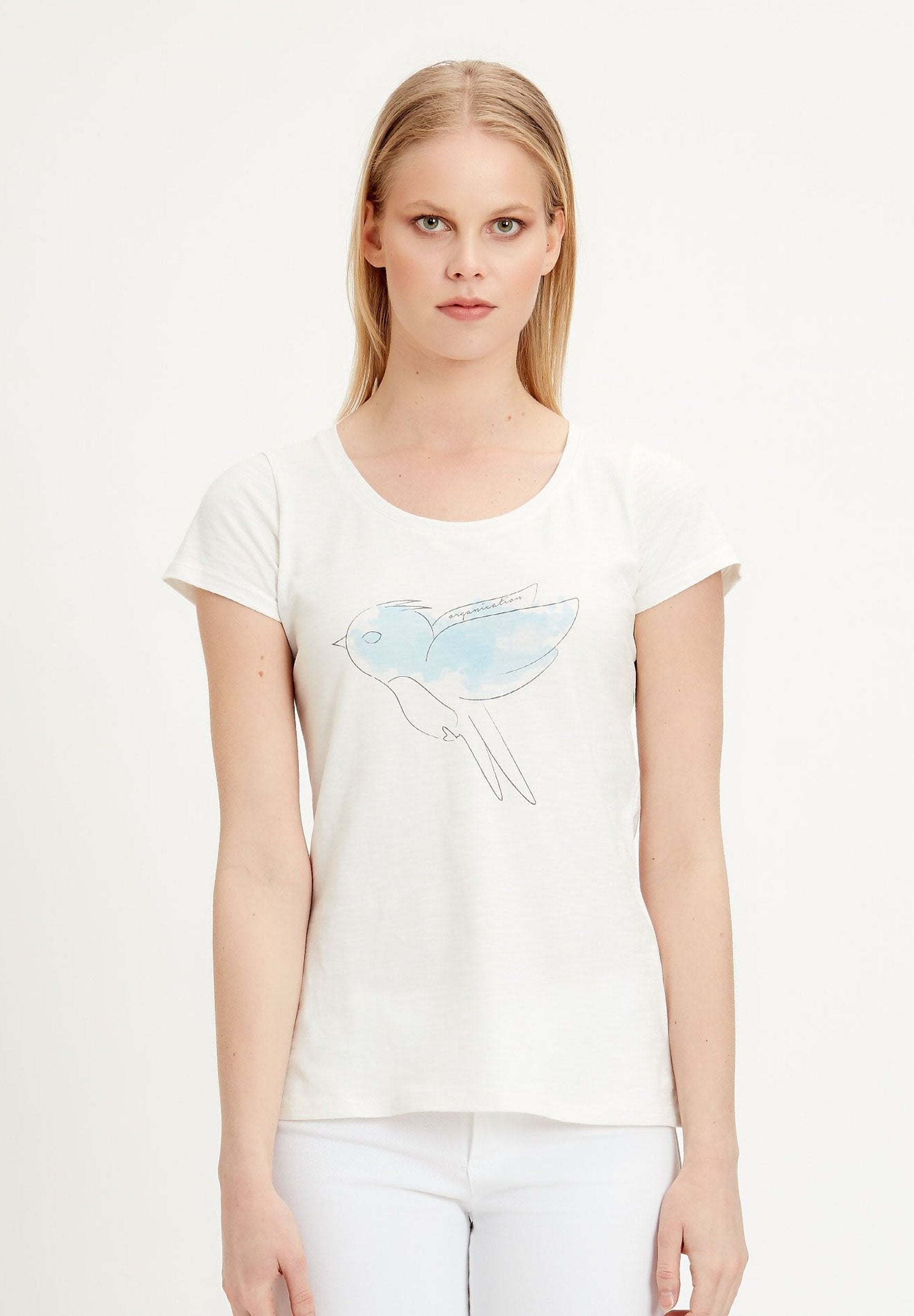 Damen T-Shirt aus Bio-Baumwolle mit Vogel-Print