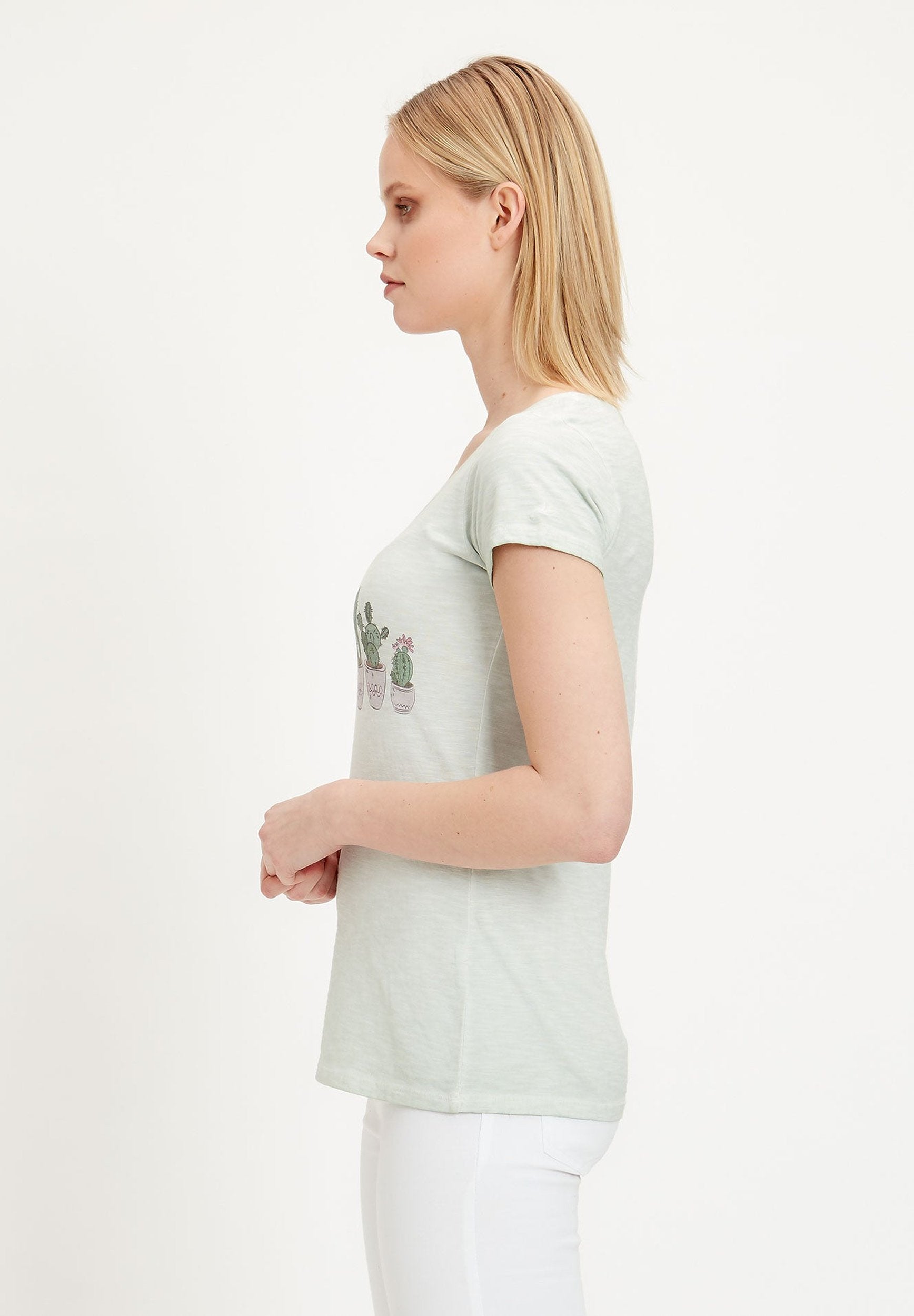 Garment Dyed T-Shirt aus Bio-Baumwolle mit Kaktus-Print