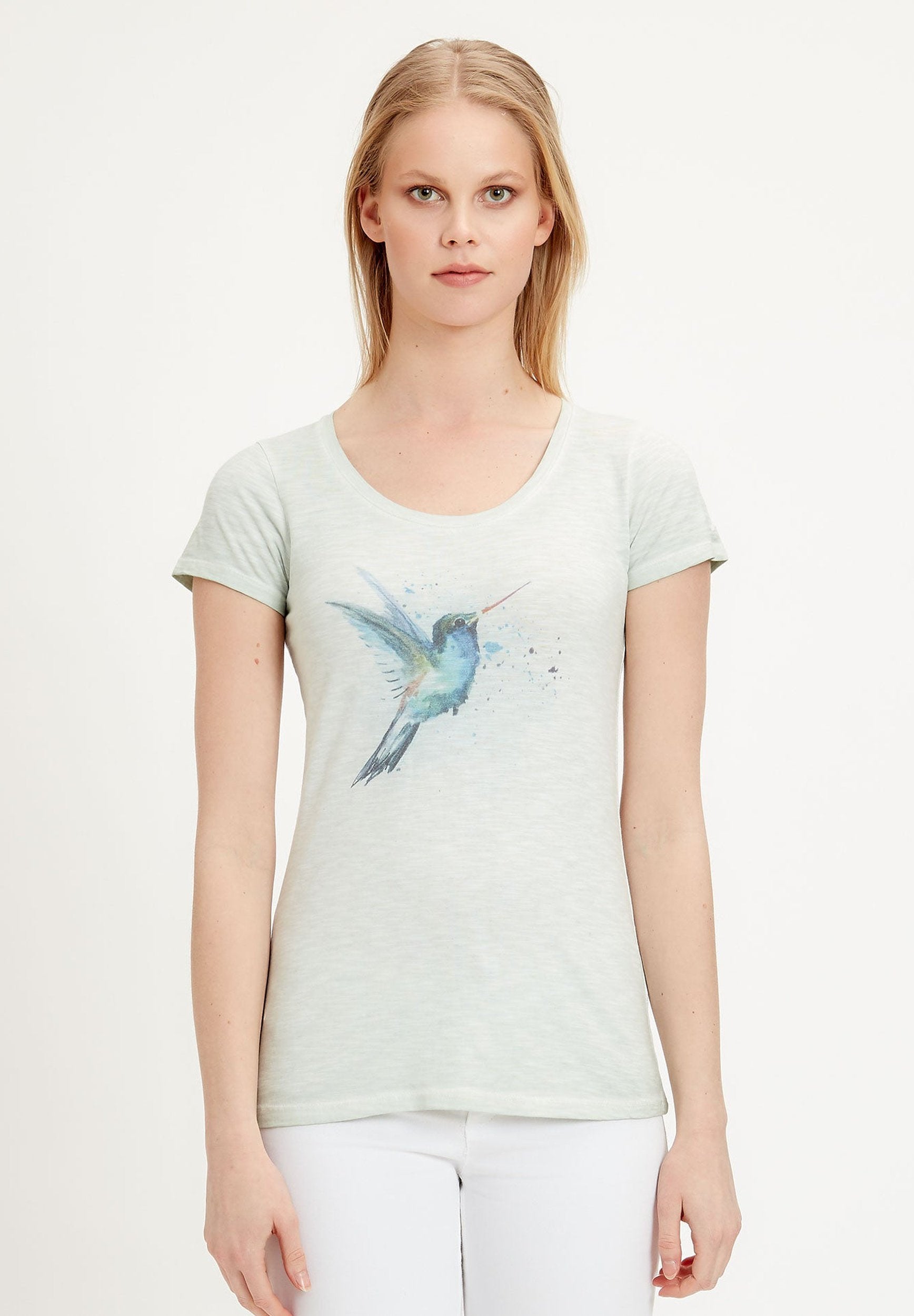 Garment Dyed T-Shirt aus Bio-Baumwolle mit Vogel-Print