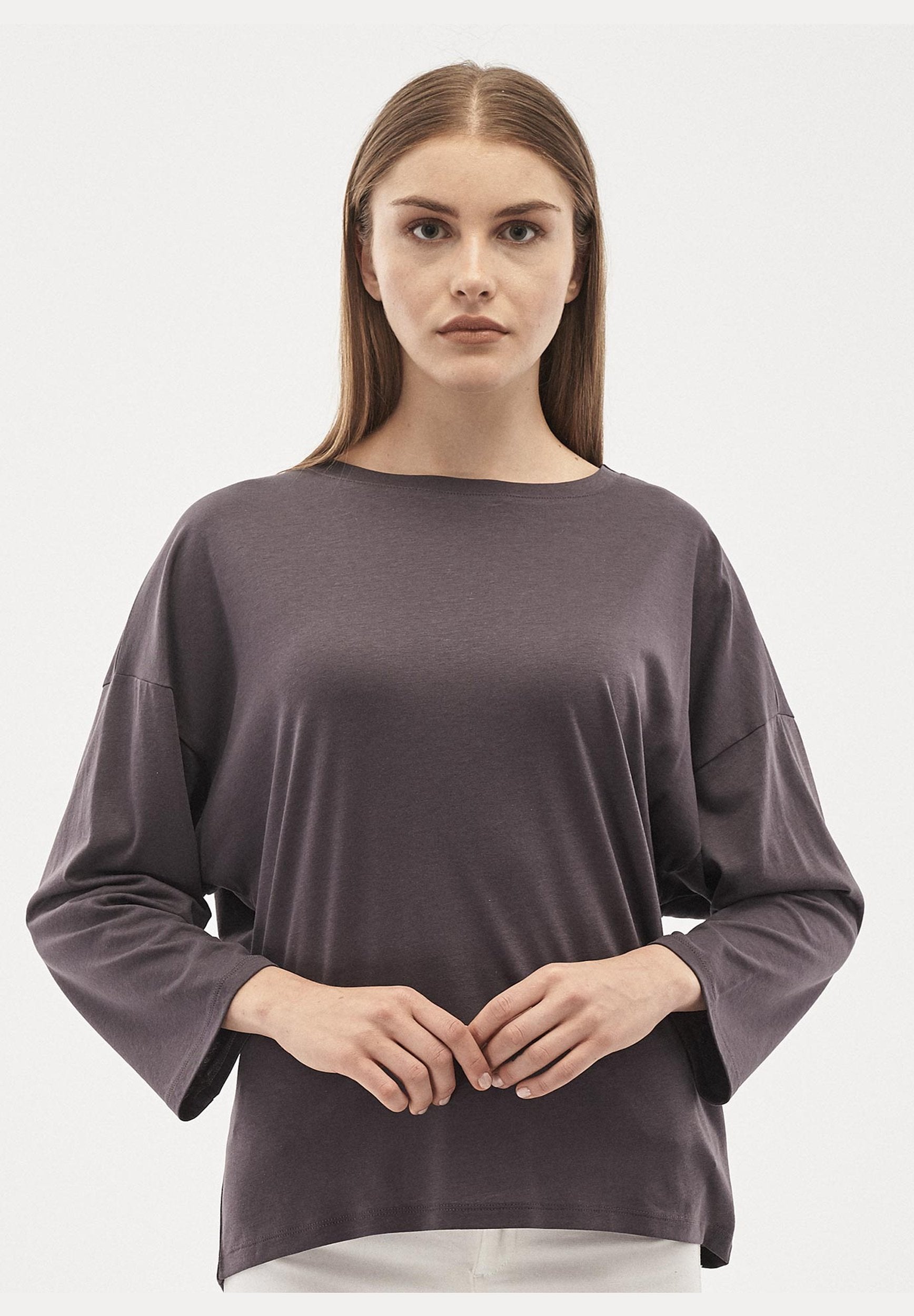 Langarmshirt aus TENCEL™ Lyocell-Mix mit U-Boot-Ausschnitt