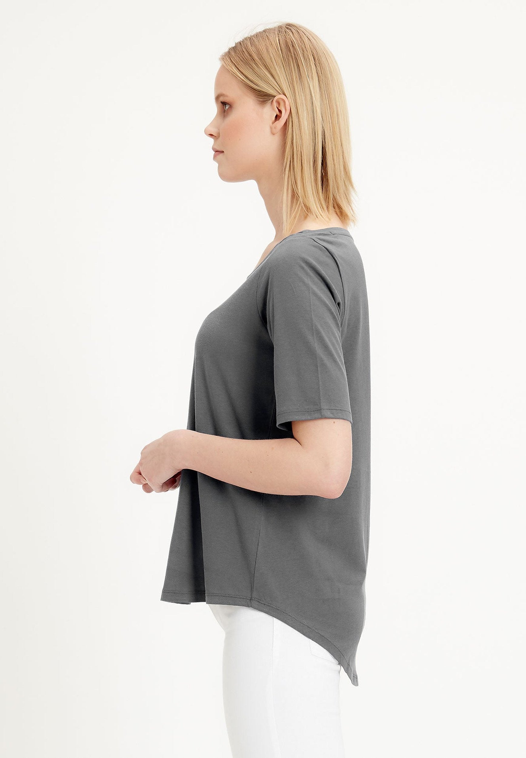 T-Shirt aus TENCEL™ Lyocell Baumwolle Mix mit halblangen Ärmeln