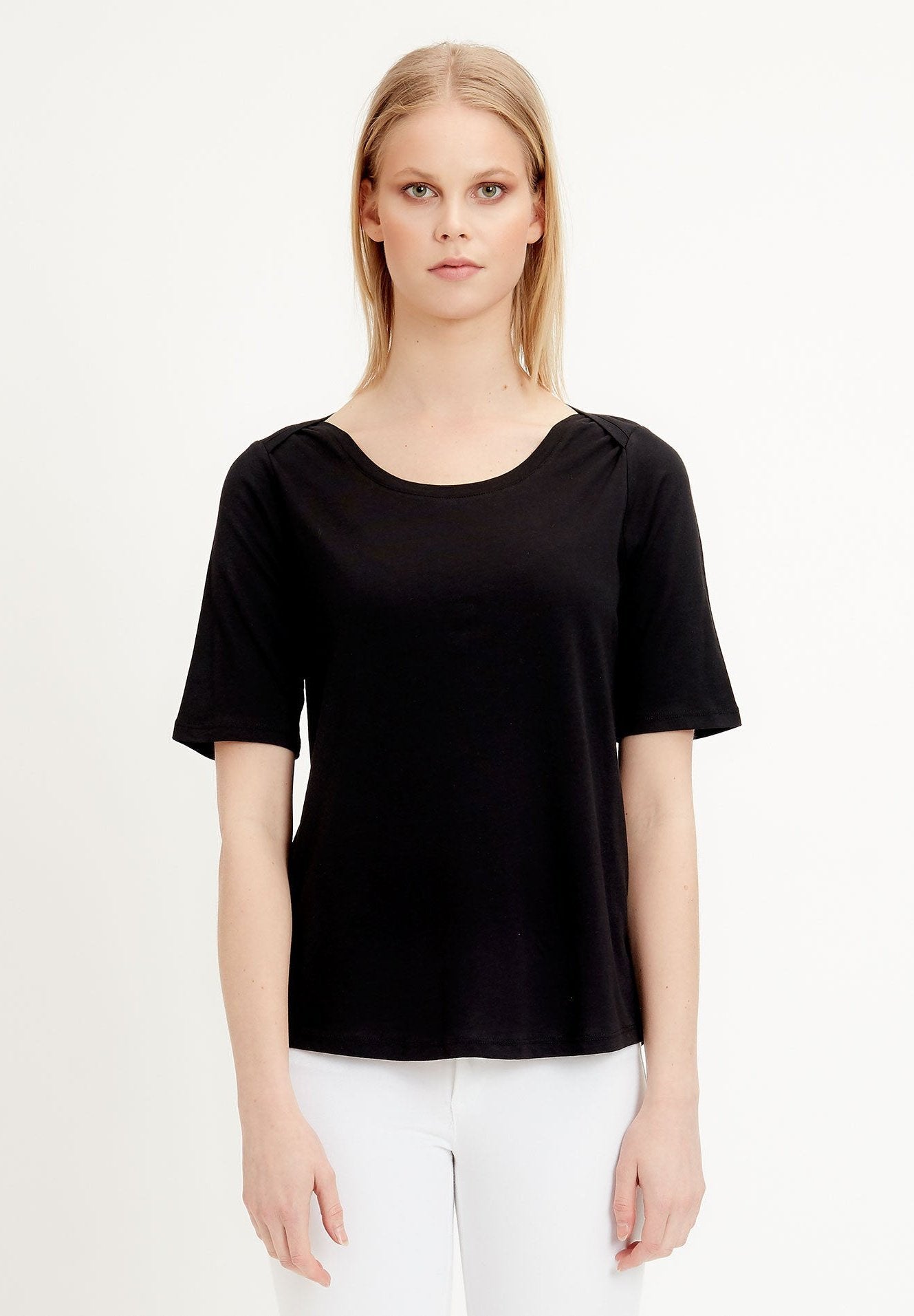 T-Shirt aus TENCEL™ Lyocell Baumwolle Mix mit halblangen Ärmeln